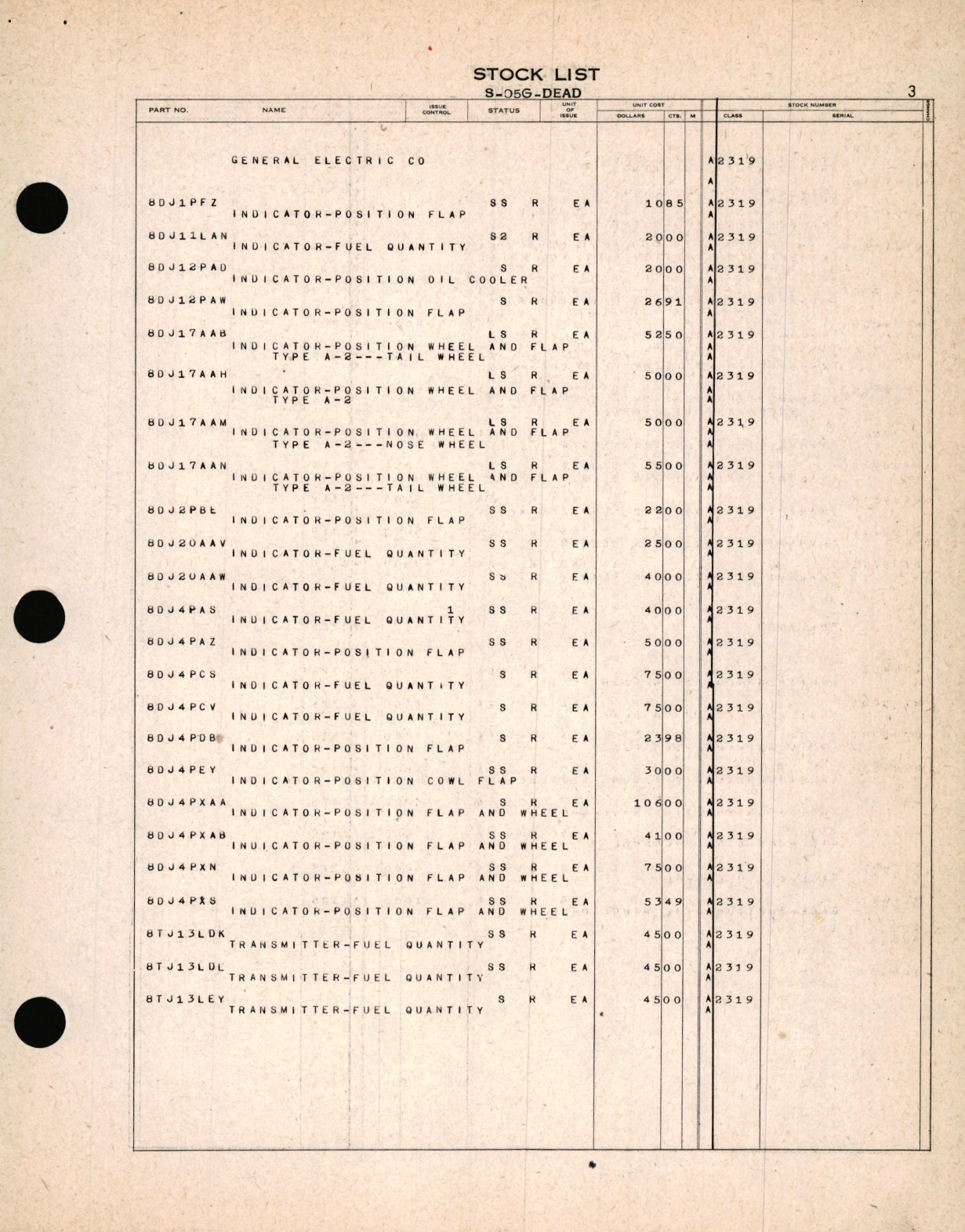 Sample page 7 from AirCorps Library document: Stock List for Dead Items Stock List Class 05-G Code 2300 for Miscellaneous Aircraft Instruments