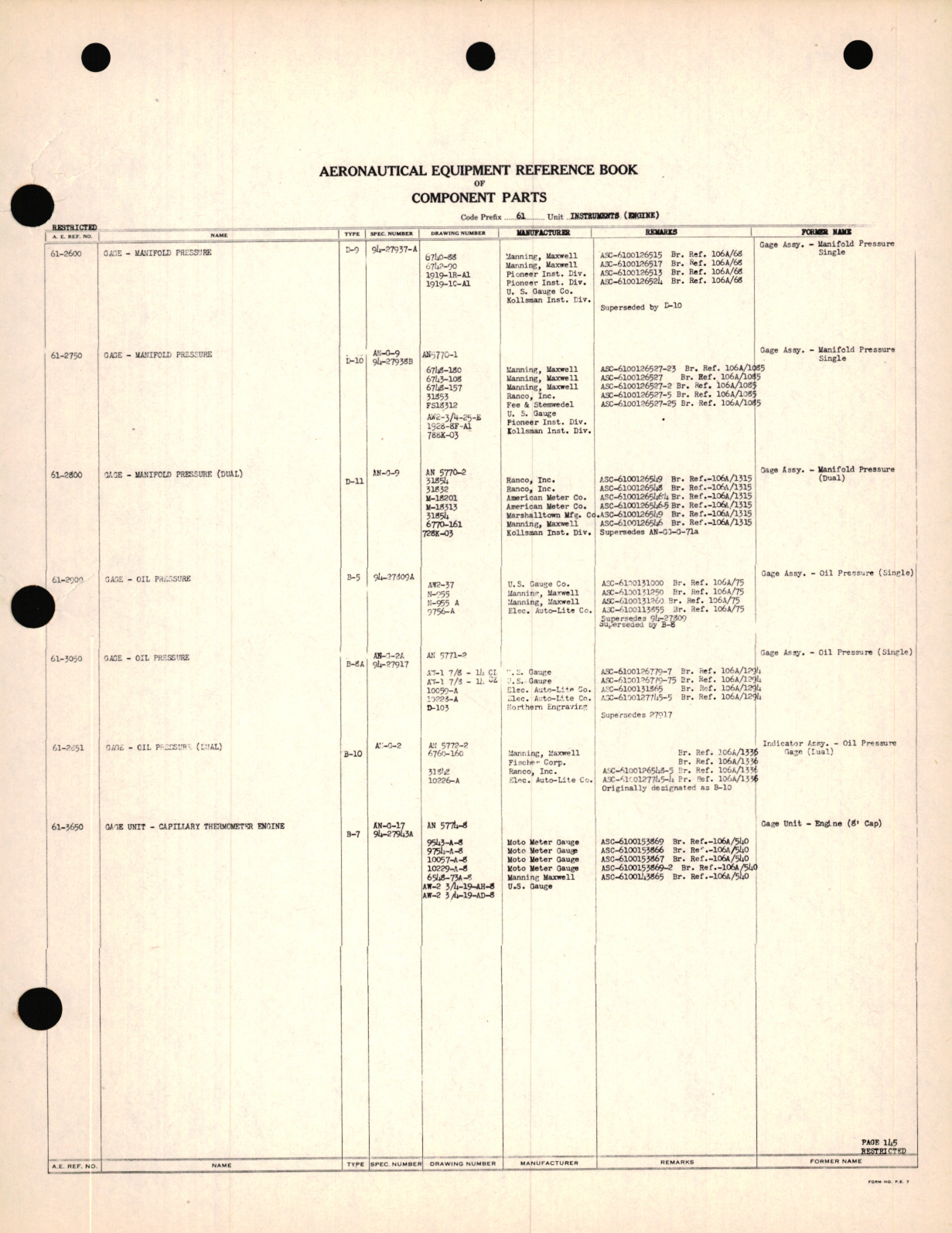 Sample page 5 from AirCorps Library document: Aeronautical Equipment Reference Book of component Parts for Instruments (Engine)