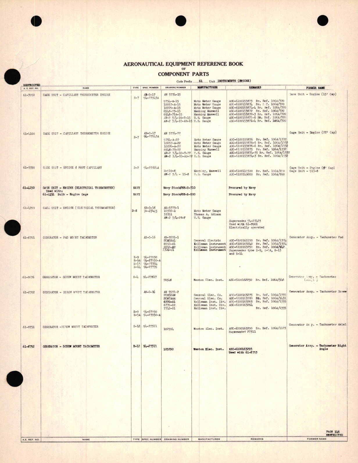 Sample page 7 from AirCorps Library document: Aeronautical Equipment Reference Book of component Parts for Instruments (Engine)