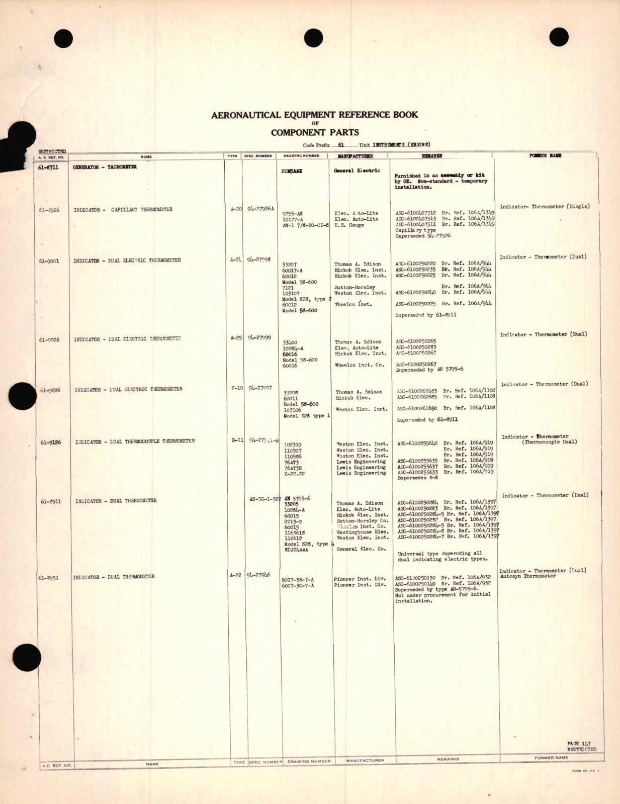 Sample page 9 from AirCorps Library document: Aeronautical Equipment Reference Book of component Parts for Instruments (Engine)