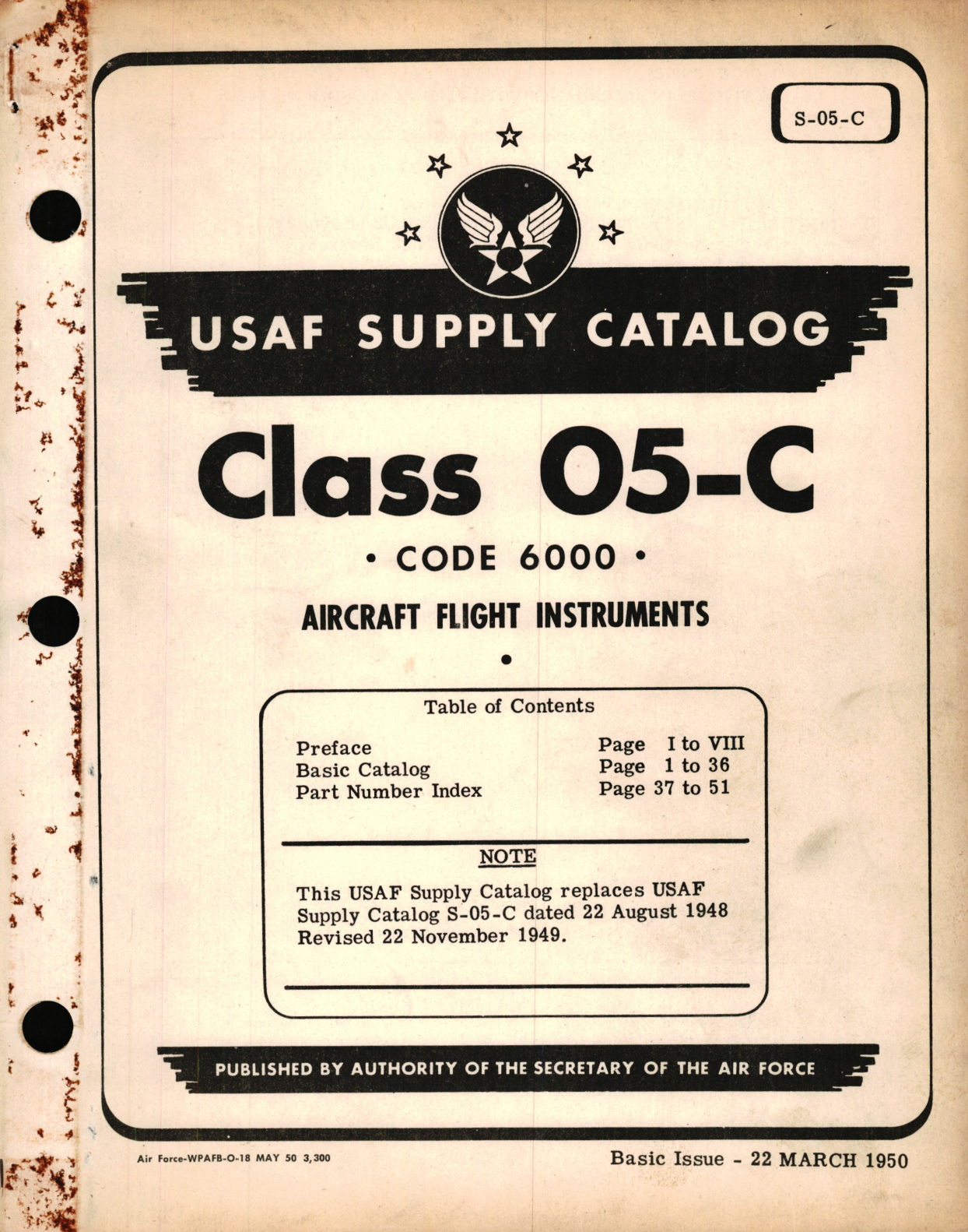 Sample page 1 from AirCorps Library document: USAF Supply Catalog Class 05-C Code 6000 for Aircraft Flight Instruments