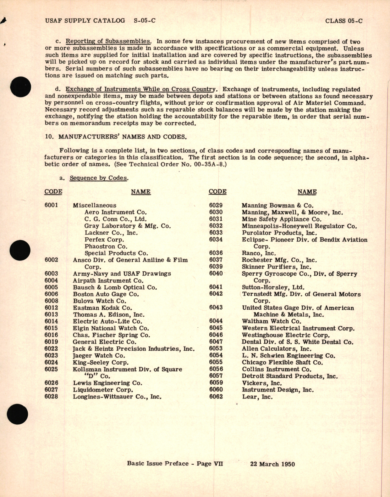 Sample page 9 from AirCorps Library document: USAF Supply Catalog Class 05-C Code 6000 for Aircraft Flight Instruments