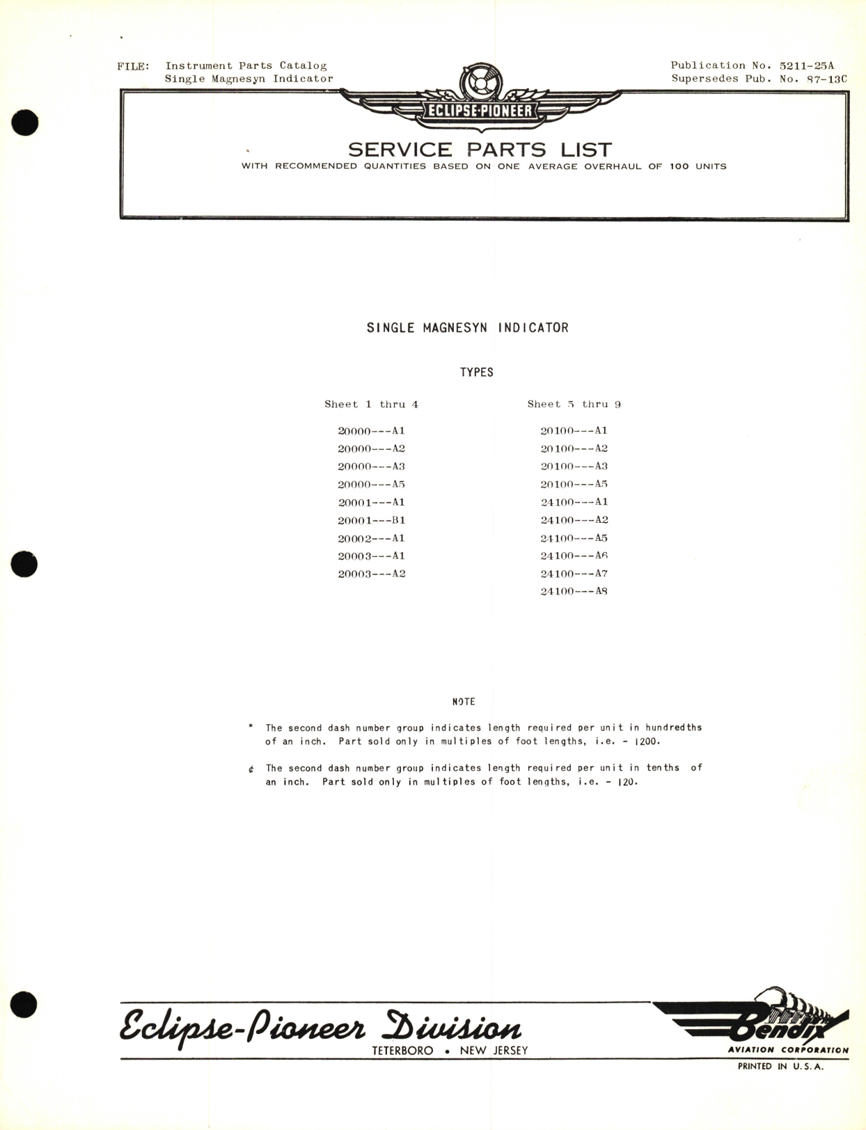 Sample page 1 from AirCorps Library document: Eclipse-Pioneer Service Parts List for Instrument Parts Catalog Single Magnesyn Indicator