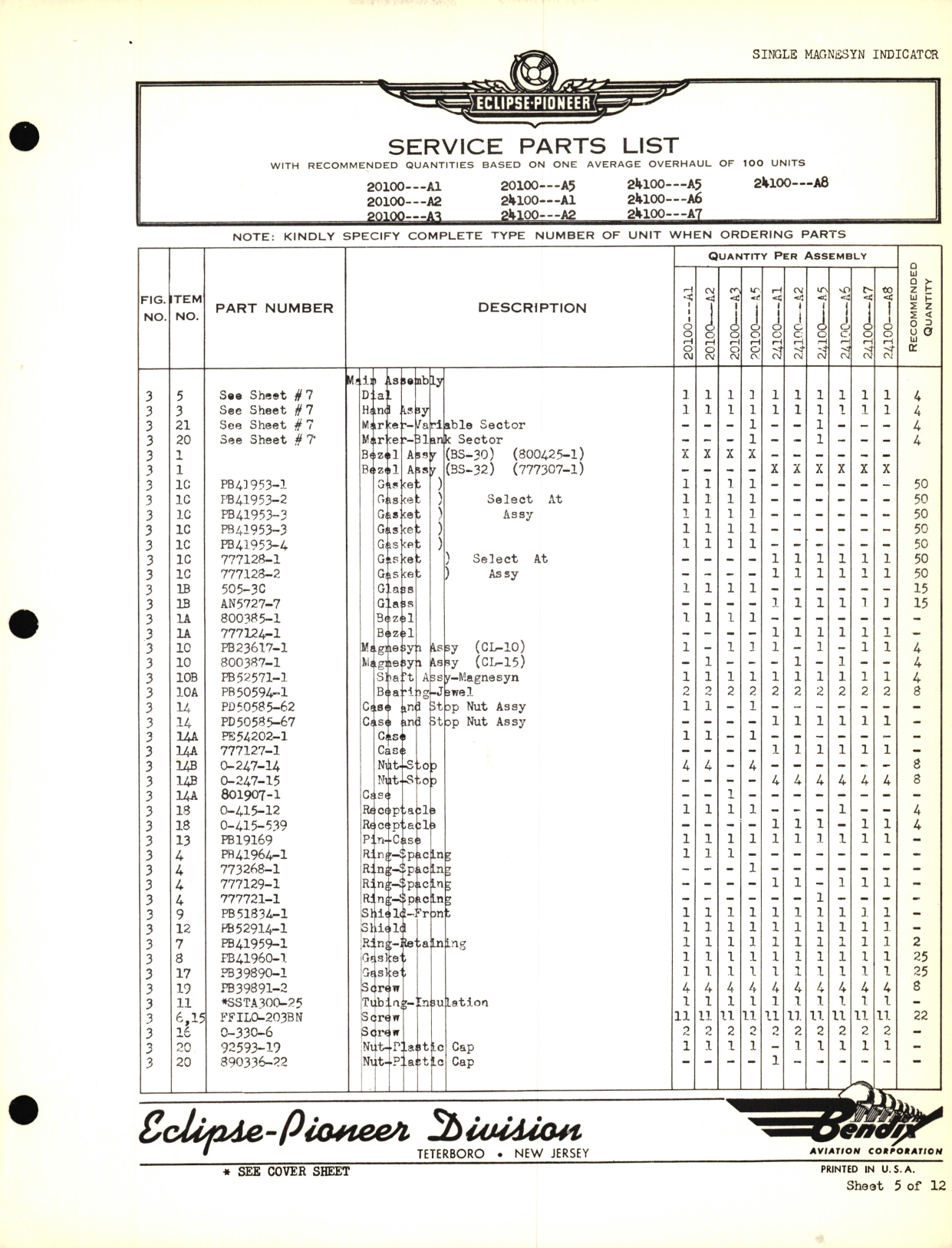 Sample page 7 from AirCorps Library document: Eclipse-Pioneer Service Parts List for Instrument Parts Catalog Single Magnesyn Indicator