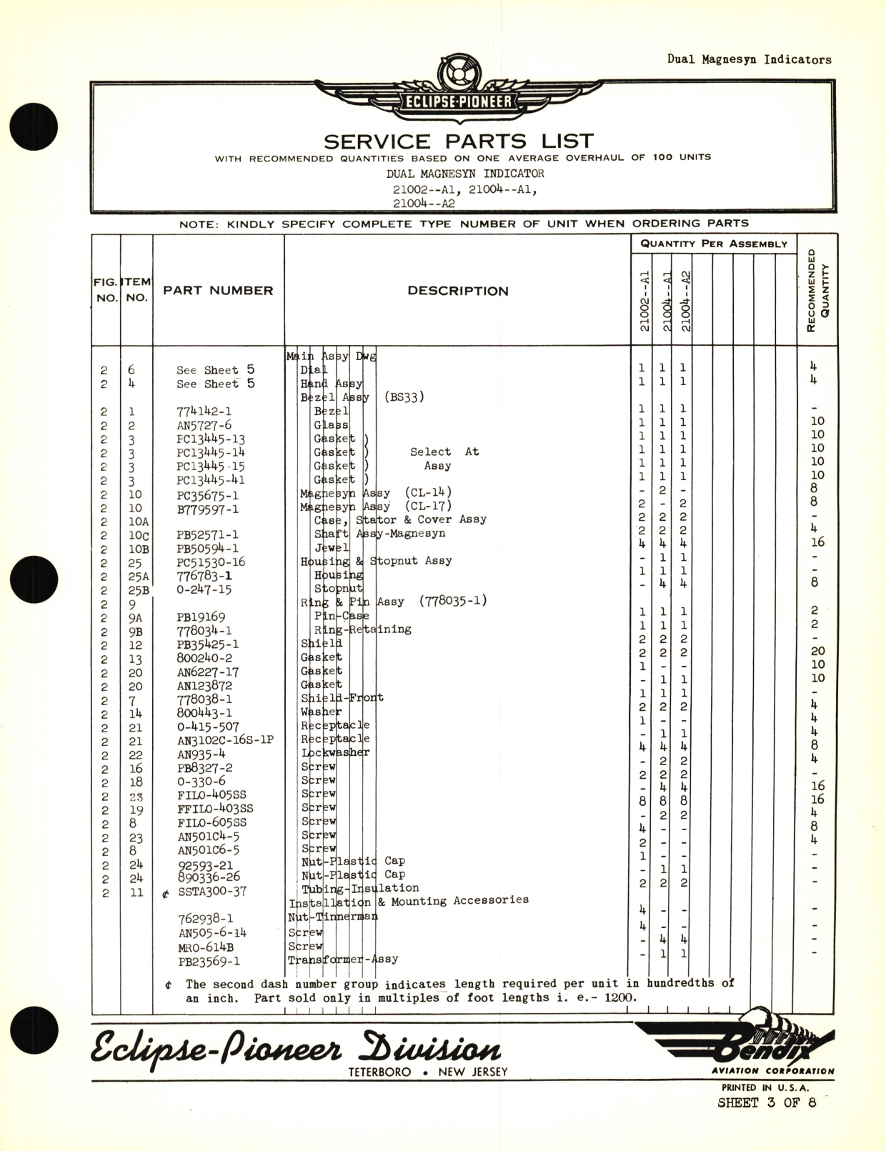 Sample page 5 from AirCorps Library document: Instrument Parts Catalog Magnesyns - Dual Magnesyn Indicators