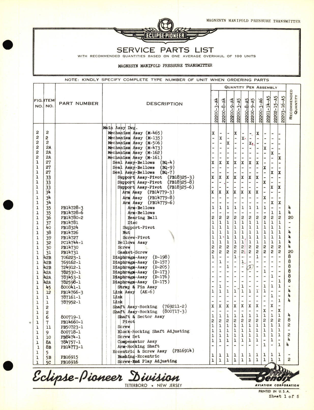 Sample page 3 from AirCorps Library document: Eclipse-Pioneer Service Parts List for Instrument Parts Catalog Magnesyn Manifold Pressure Transmitter 22200