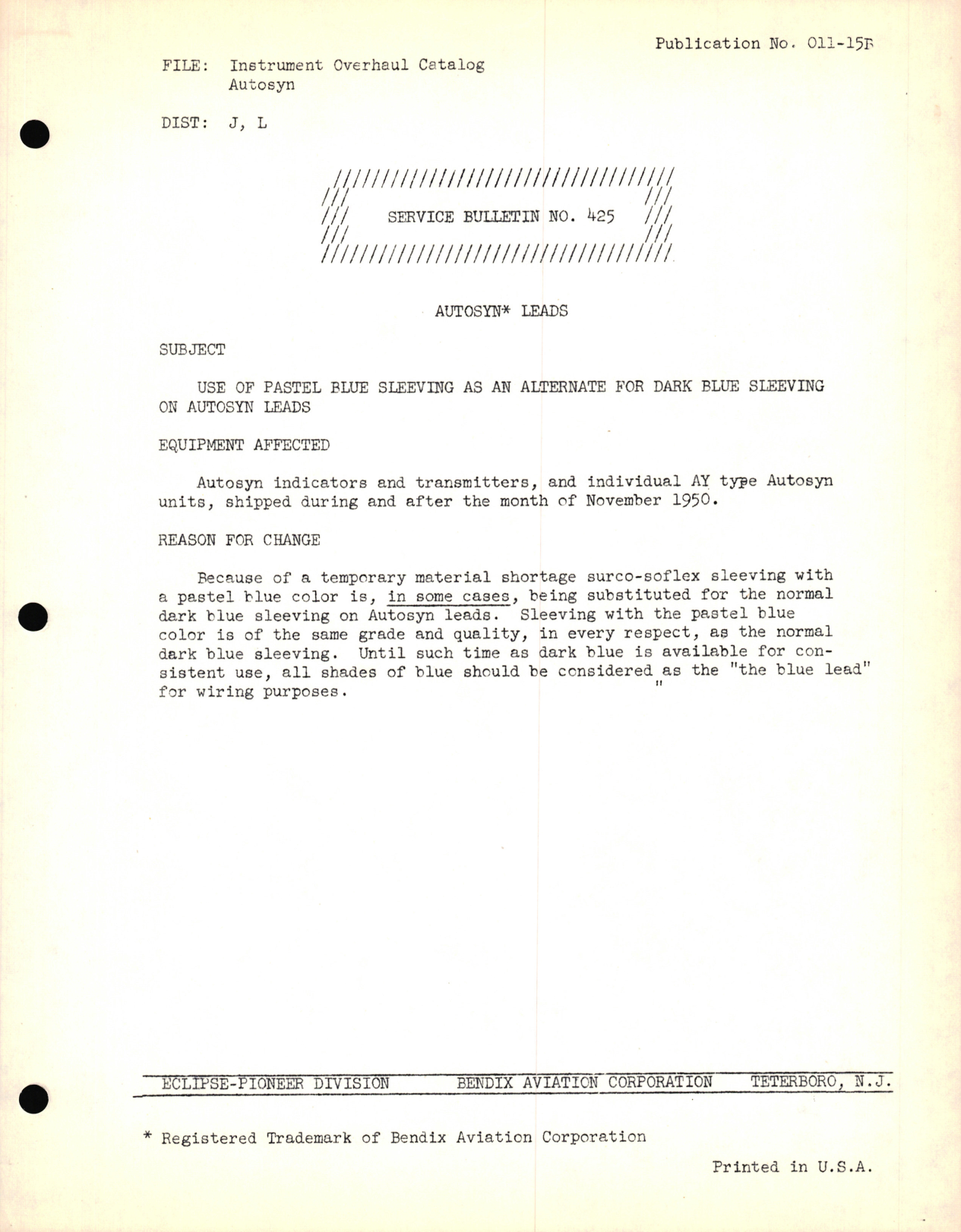 Sample page 1 from AirCorps Library document: Instrument Overhaul Catalog for Autosyn Leads 