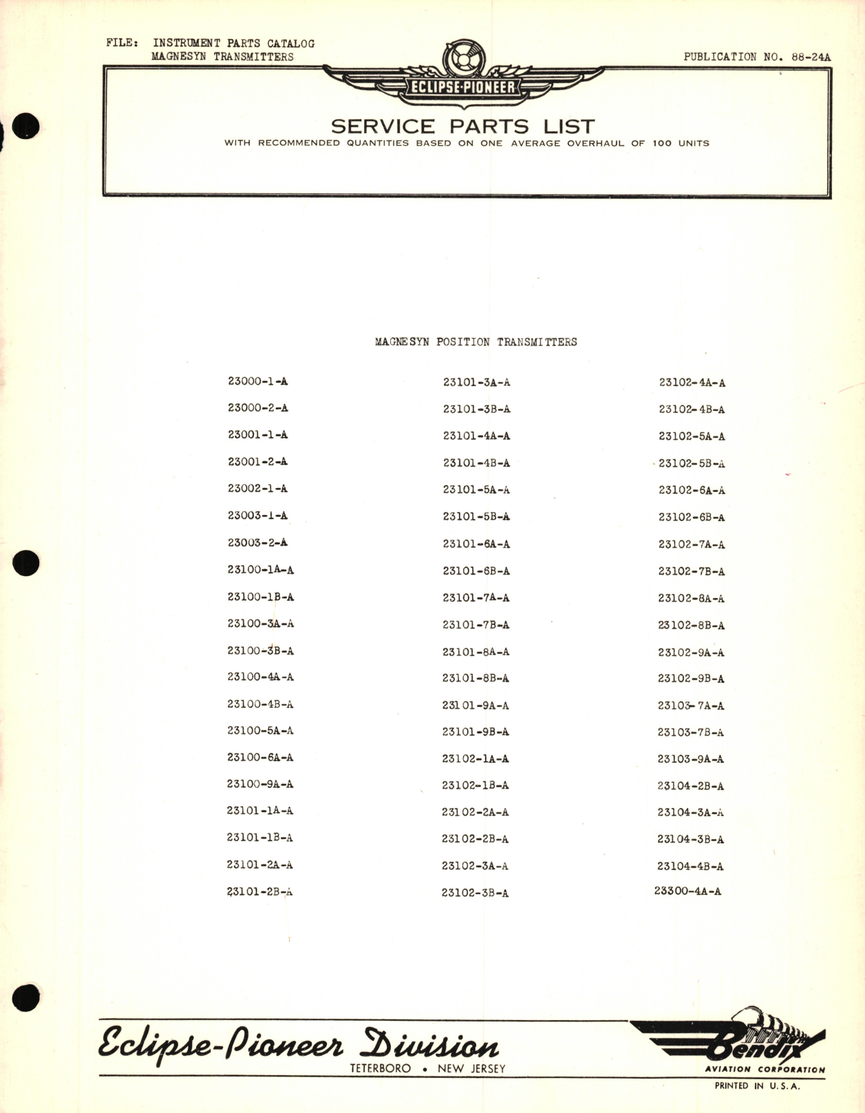 Sample page 1 from AirCorps Library document: Eclipse-Pioneer Service Parts List for Instrument Parts Catalog Magnesyn Position Transmitters