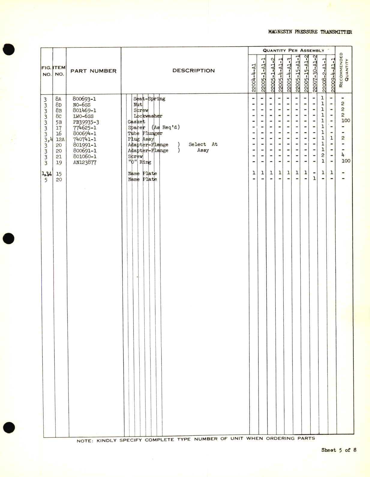 Sample page 7 from AirCorps Library document: Eclipse-Pioneer Service Parts List for Instrument Parts Catalog Magnesyn Pressure Transmitters