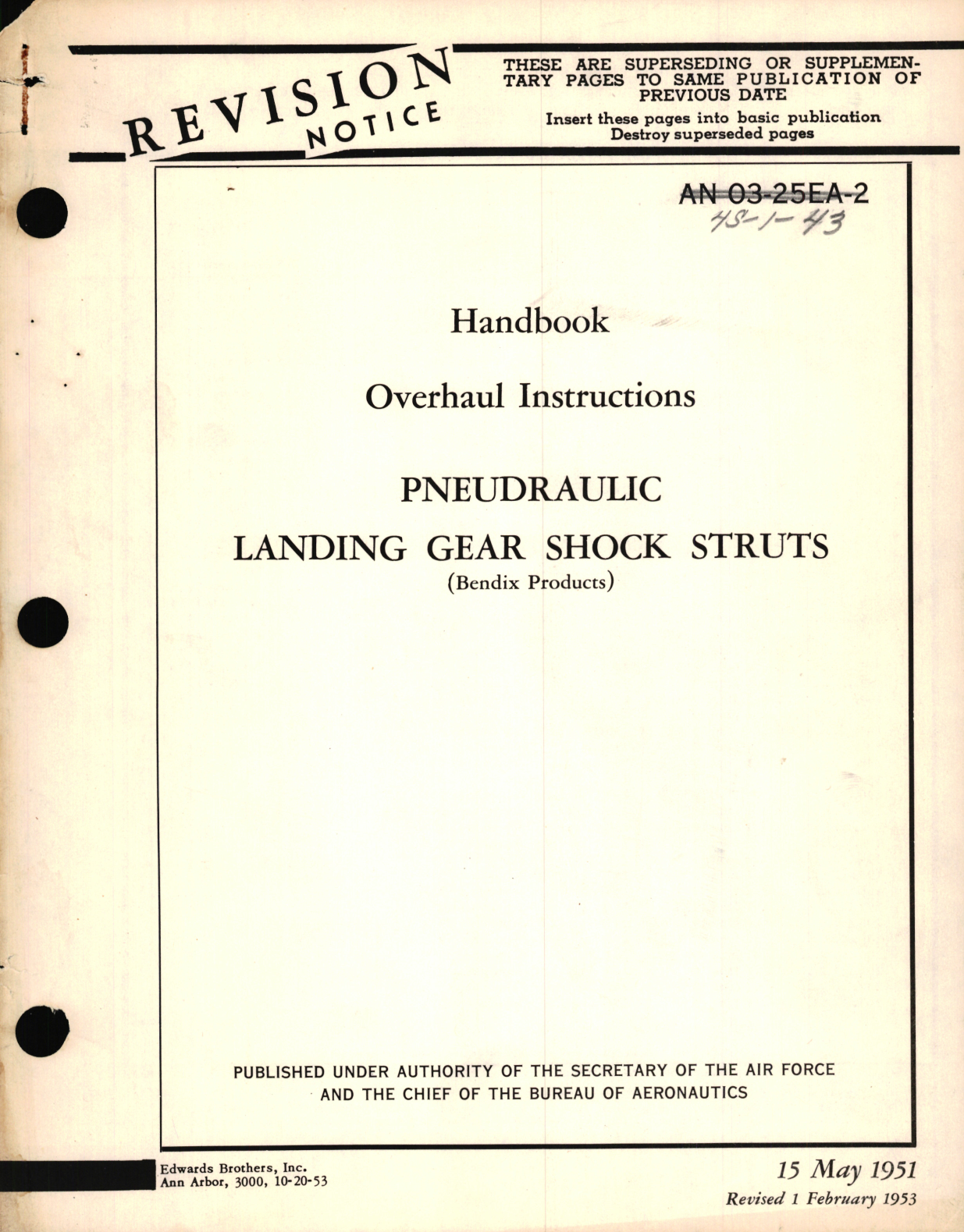 Sample page 1 from AirCorps Library document: Overhaul Instructions for Pneudraulic Landing Gear Shock Struts (Bendix Products)