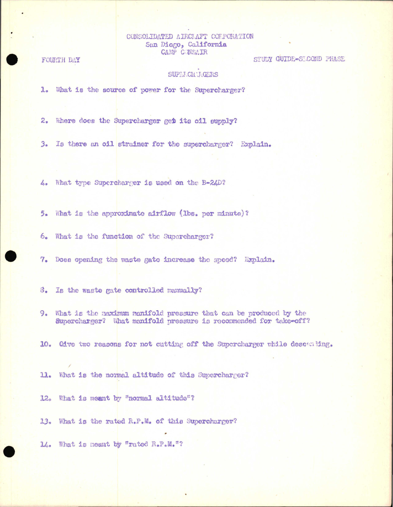 Sample page 1 from AirCorps Library document: Study Guide for Superchargers - Consolidated Aircraft, Second Phase