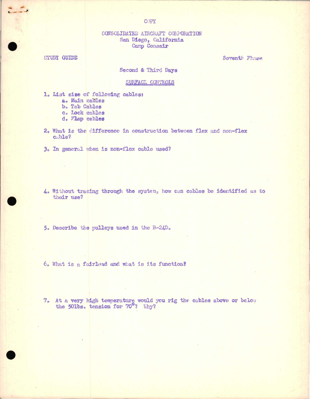 Sample page 1 from AirCorps Library document: Study Guide for Surface Controls - Consolidated Aircraft, Seventh Phase