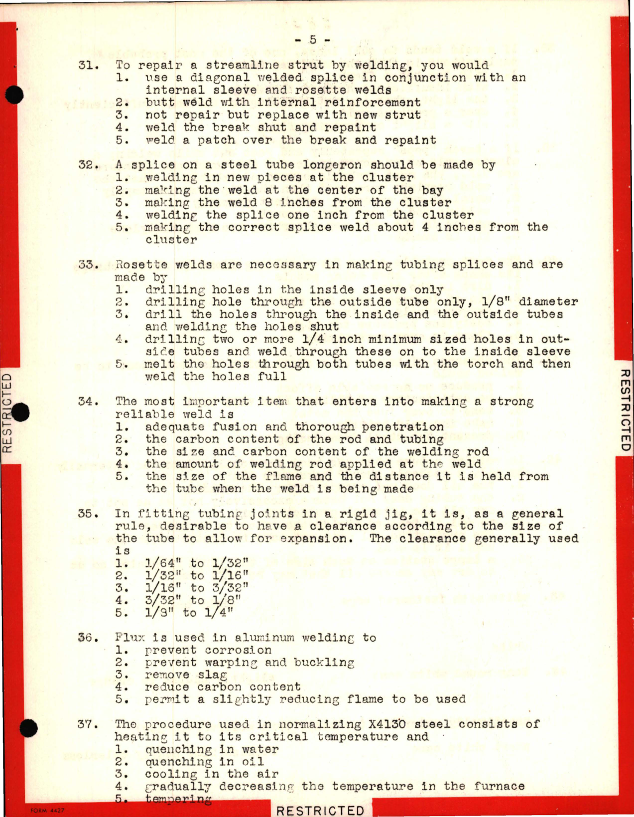 Sample page 5 from AirCorps Library document: Instructor Training Questions for Sheet Metal and Welding, Lockheed-Vega Service School