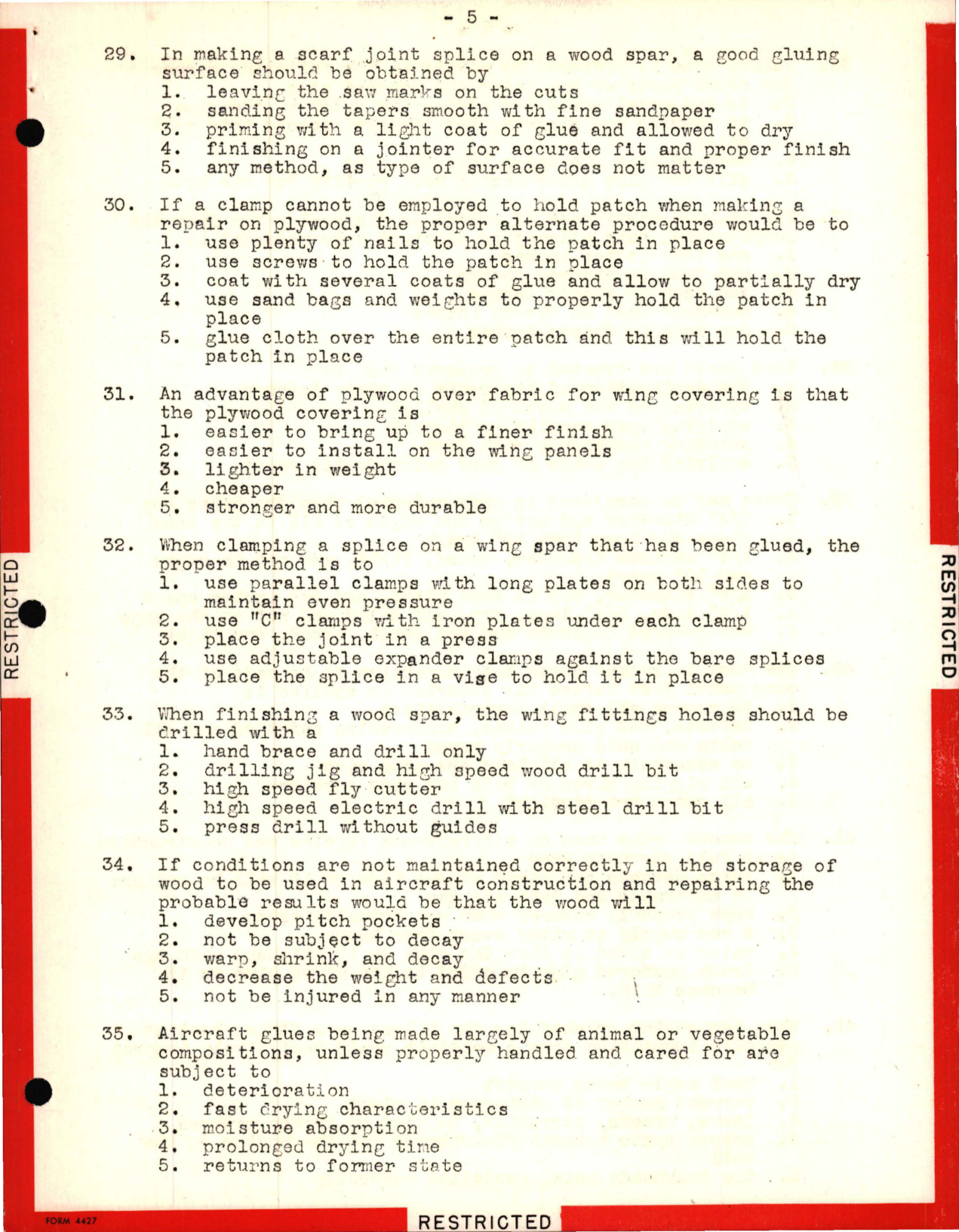 Sample page 5 from AirCorps Library document: Instructor Training Questions for Wood, Fabric, Covering and Doping - Lockheed-Vega Service School