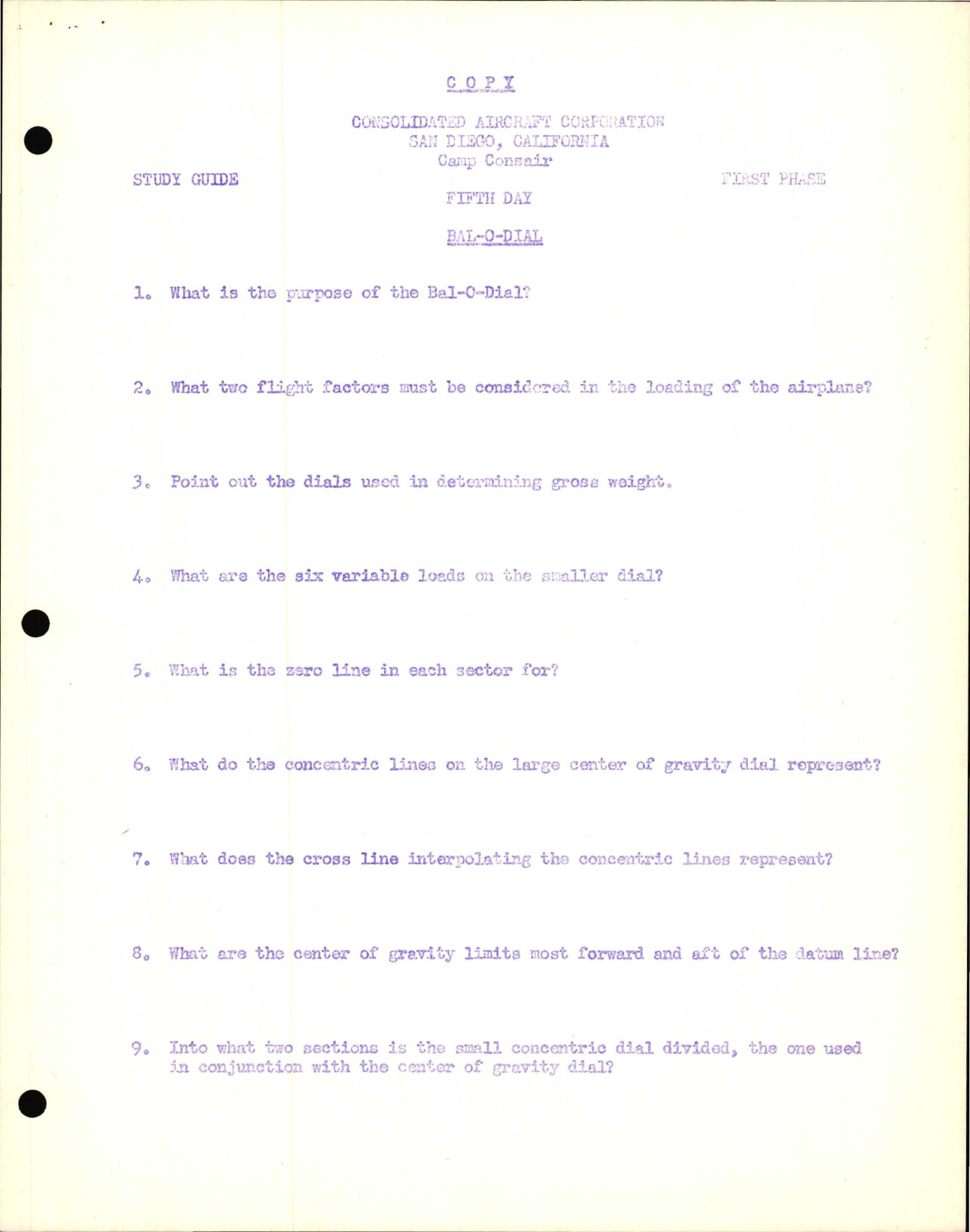 Sample page 1 from AirCorps Library document: Study Guide for Bal-O-Dial -  Consolidated Aircraft, First Phase
