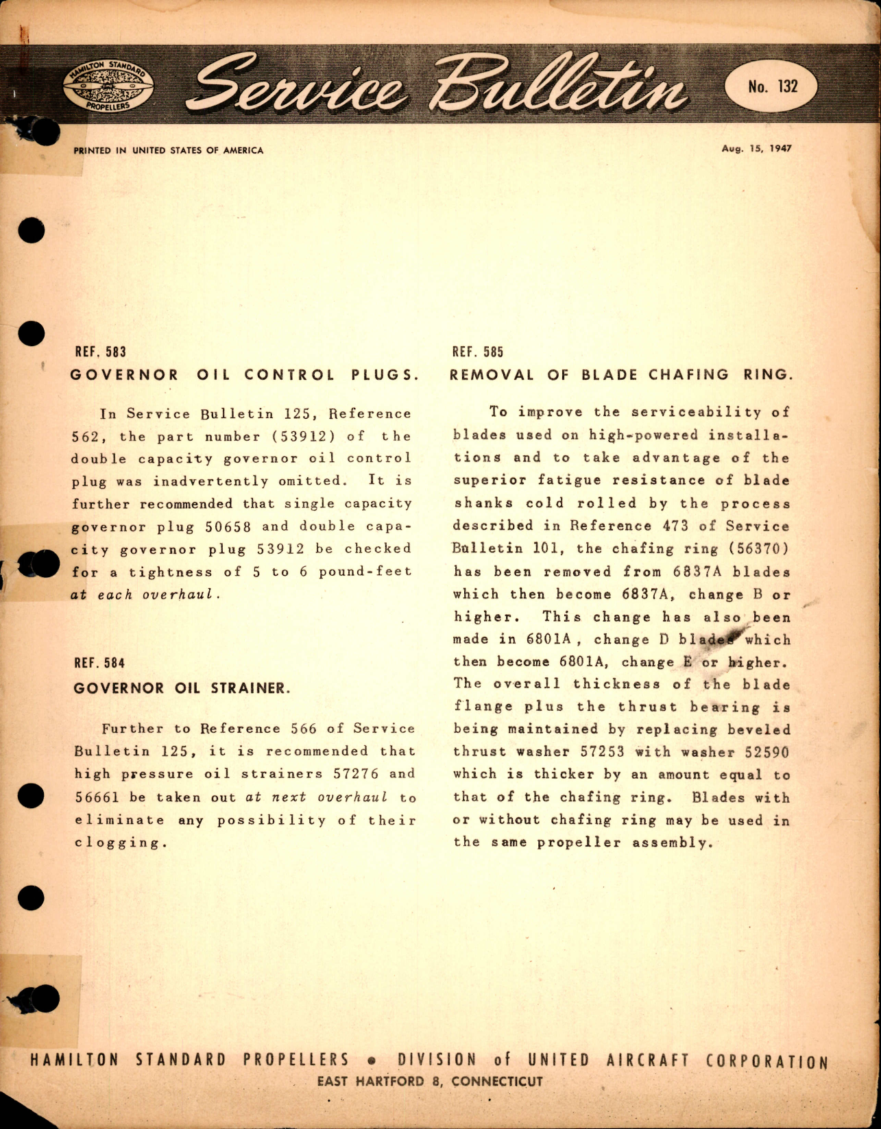 Sample page 1 from AirCorps Library document: Governor Oil Control Plugs, Ref 583
