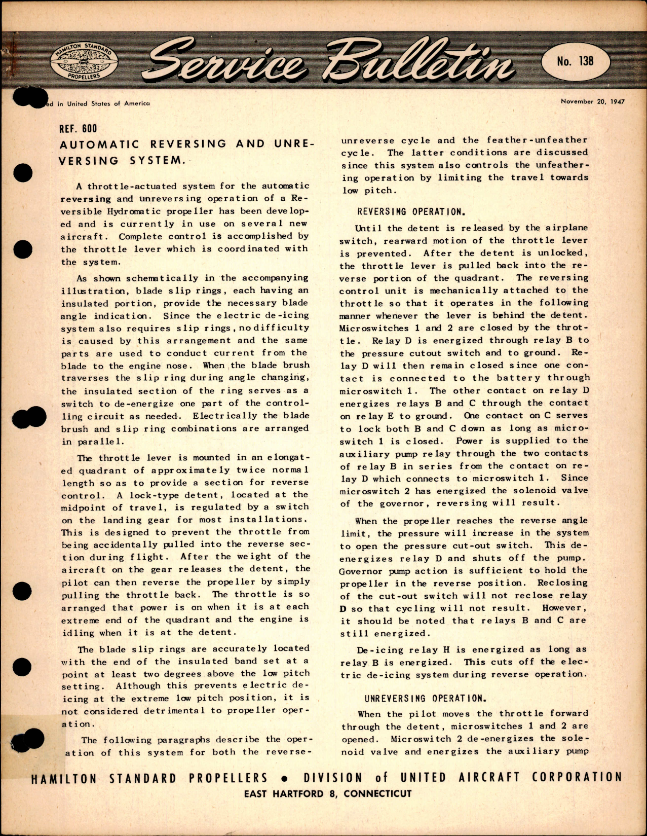 Sample page 1 from AirCorps Library document: Automatic Reversing and Unreversing System, Ref 600