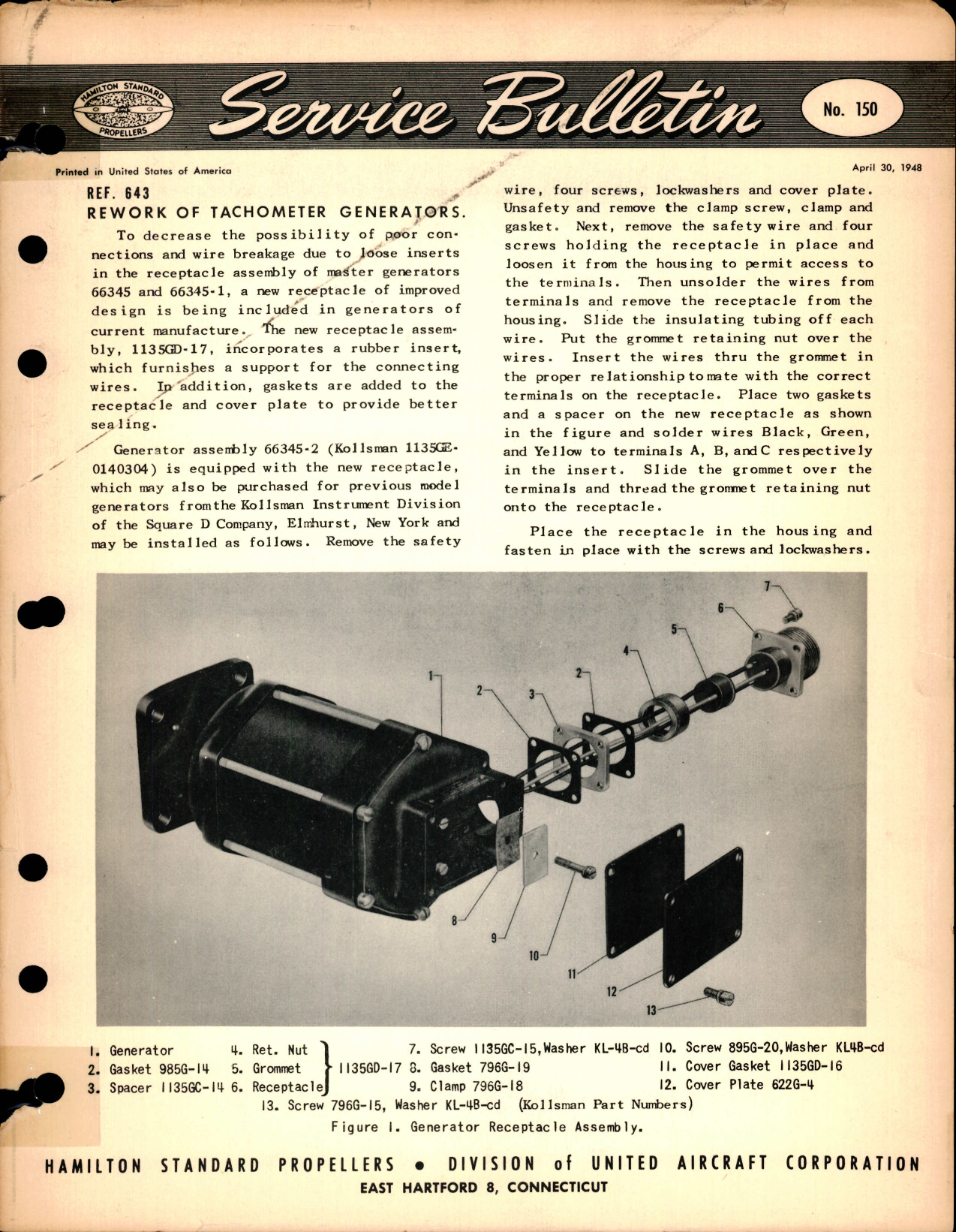 Sample page 1 from AirCorps Library document: Rework of Tachometer Generators, Ref 643