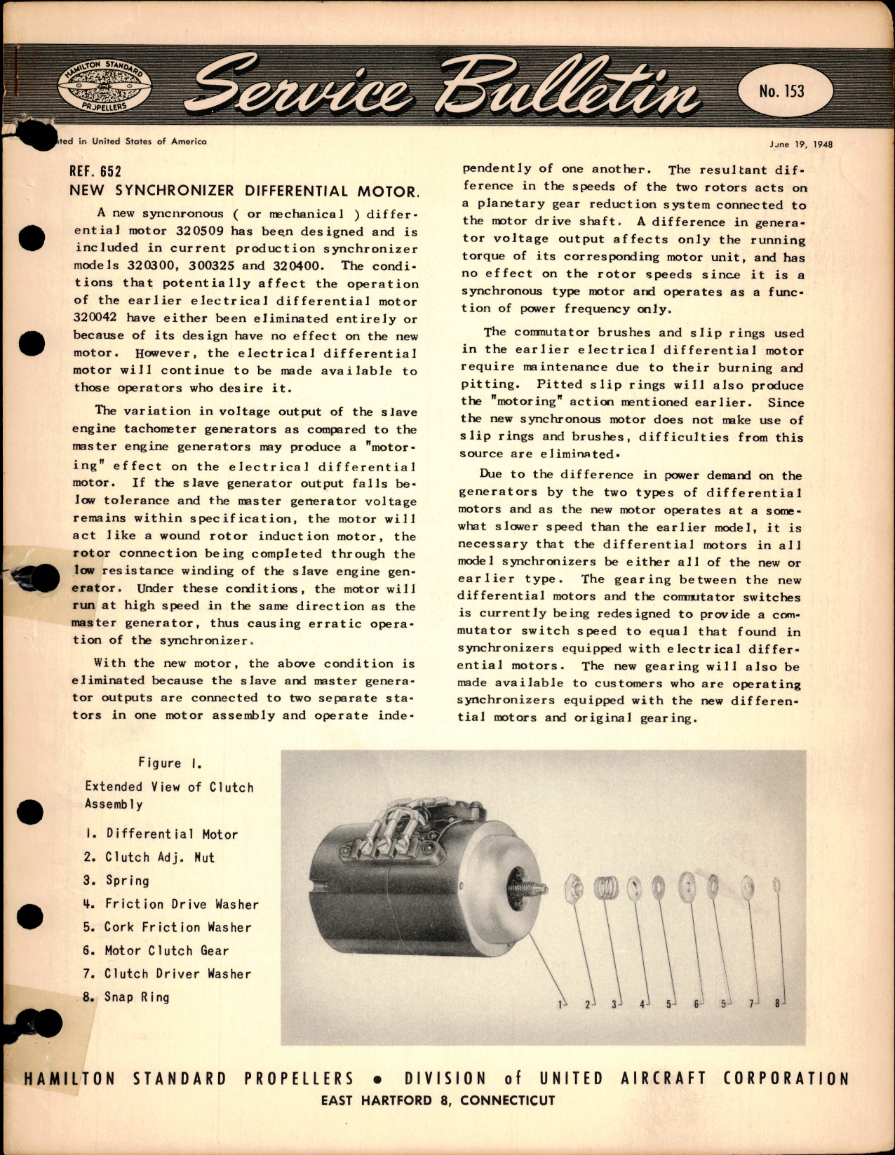 Sample page 1 from AirCorps Library document: New Synchronizer Differential Motor, Ref 652