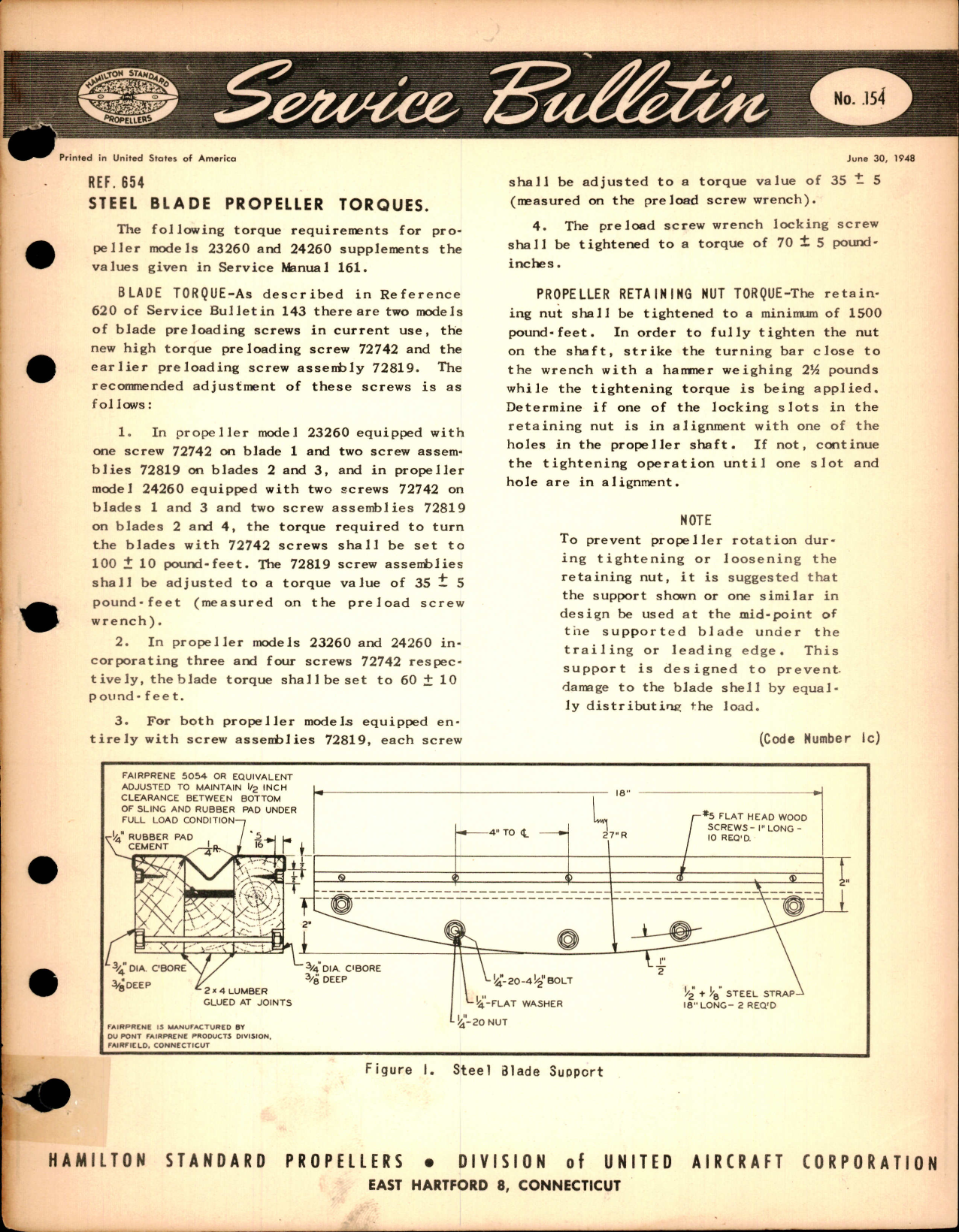 Sample page 1 from AirCorps Library document: Steel Blade Propeller Torques, Ref 654