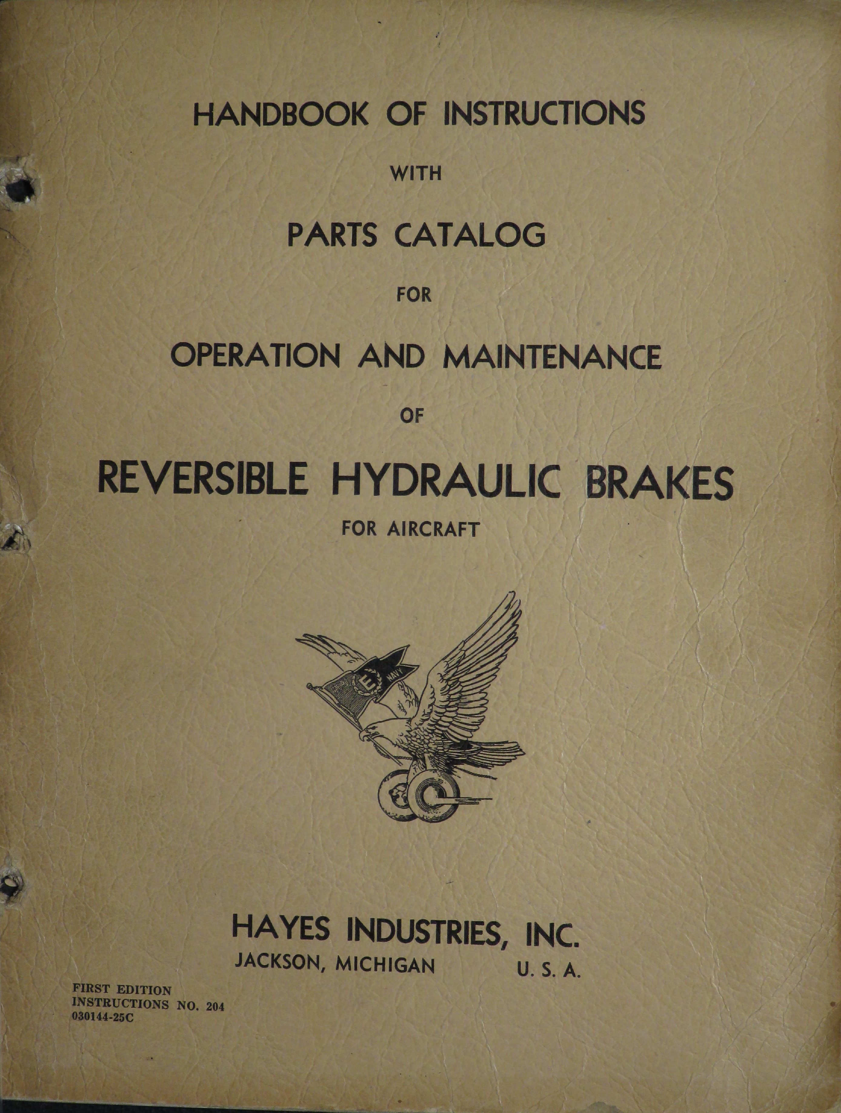 Sample page 1 from AirCorps Library document: Instructions with Parts Catalog for Operation and Maintenance of Reversible Hydraulic Brakes for Aircraft