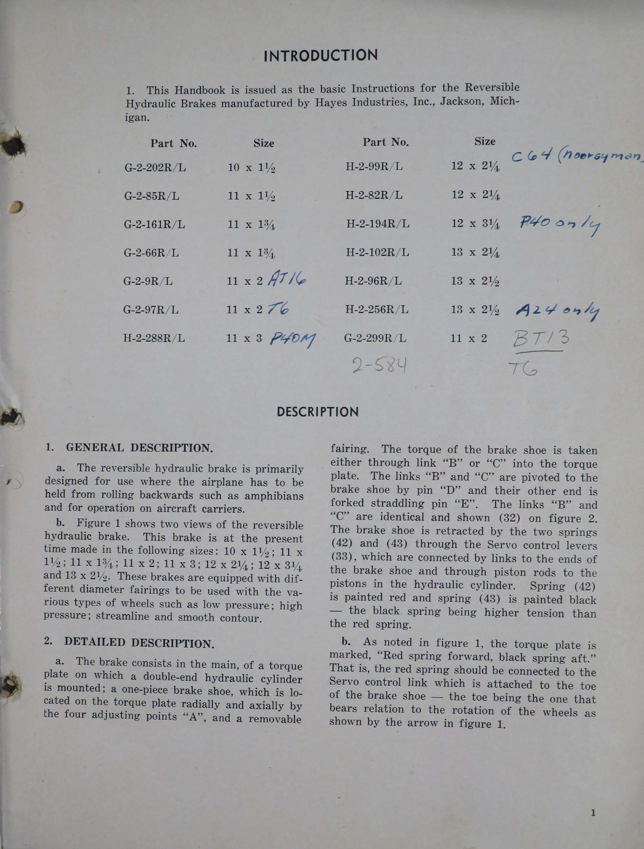 Sample page 7 from AirCorps Library document: Instructions with Parts Catalog for Operation and Maintenance of Reversible Hydraulic Brakes for Aircraft