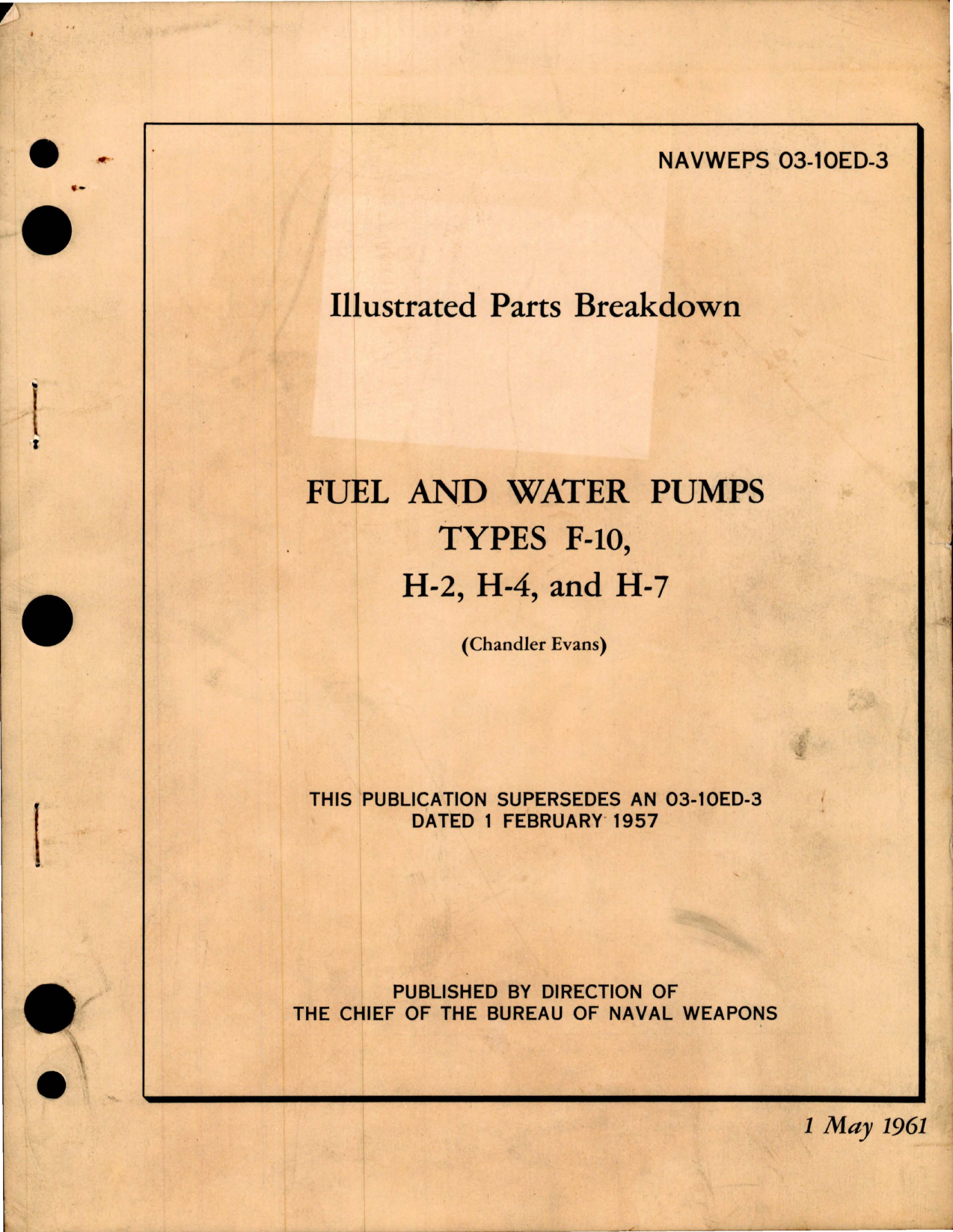 Sample page 1 from AirCorps Library document: Illustrated Parts Breakdown for Fuel and Water Pumps - Types F-10, H-2, H-4 and H-7 
