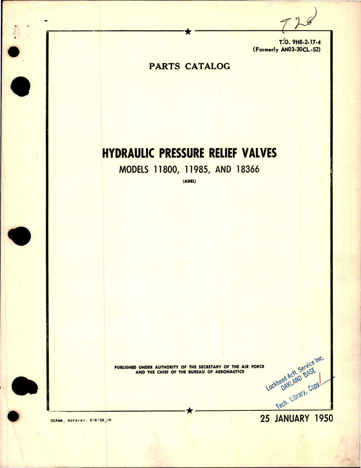 Sample page 1 from AirCorps Library document: Parts Catalog for Hydraulic Pressure Relief Valves - Models 11800, 11985, and 18366 