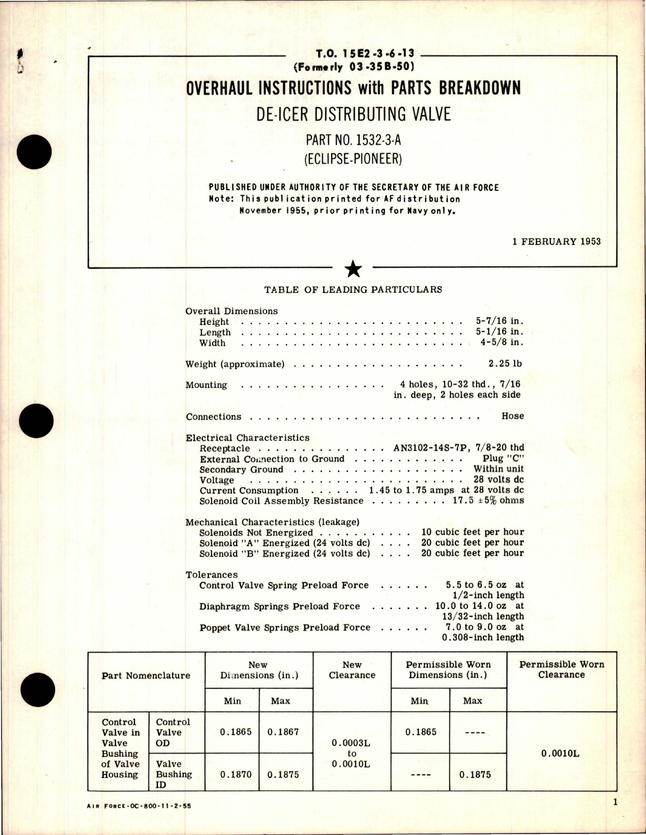 Sample page 1 from AirCorps Library document: Overhaul Instructions with Parts for De-Icer Distributing Valve - Part 1532-3-A 