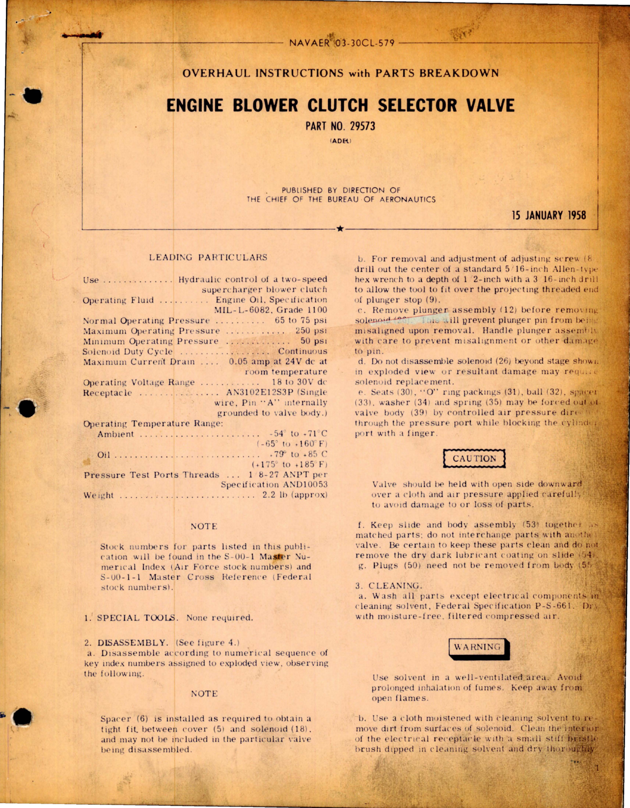 Sample page 1 from AirCorps Library document: Overhaul Instructions with Parts for Engine Blower Clutch Selector Valve - Part 29573