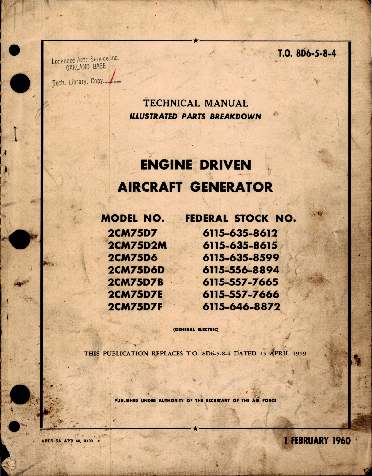 Sample page 1 from AirCorps Library document: Illustrated Parts Breakdown for Engine Driven Aircraft Generator 