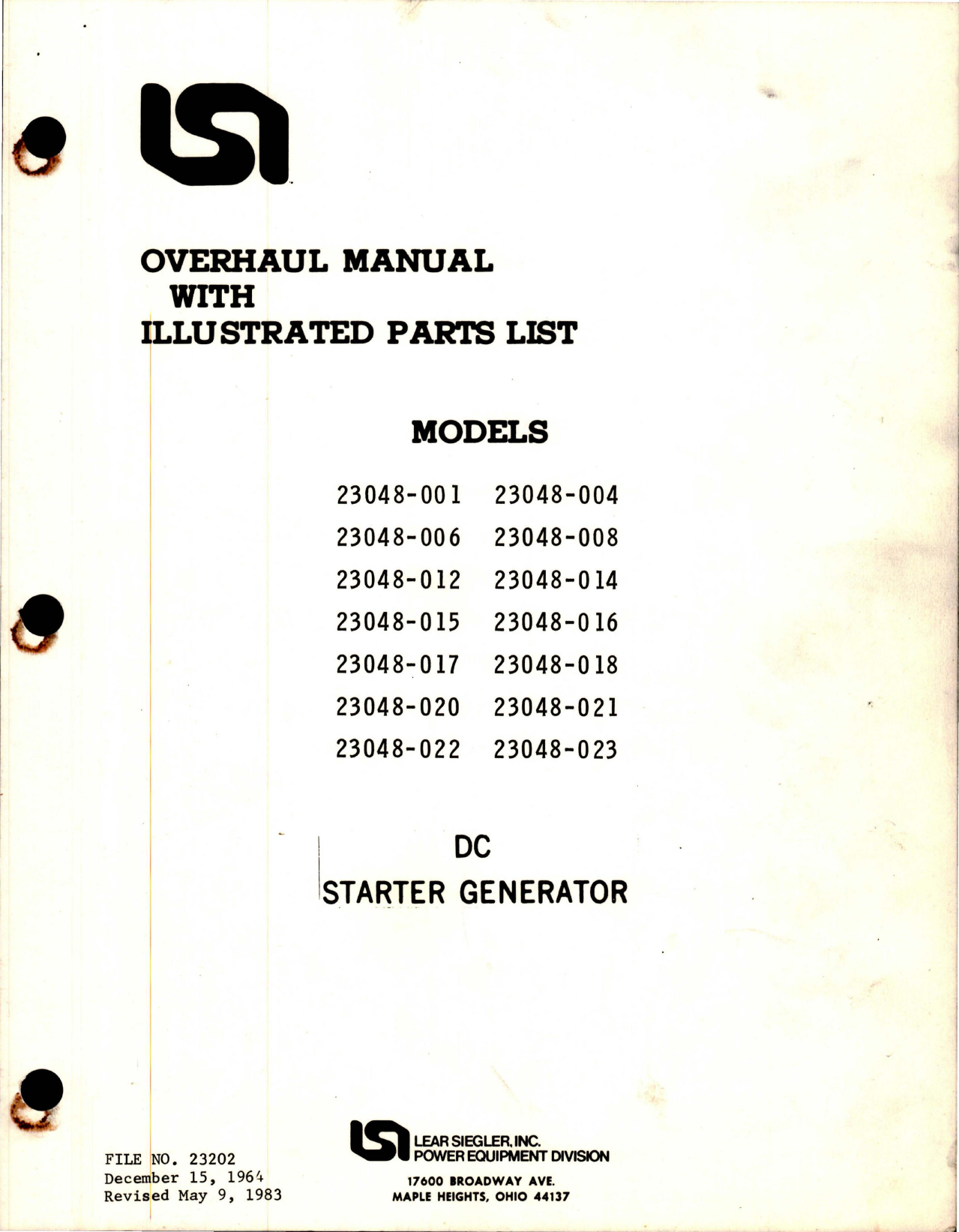 Sample page 1 from AirCorps Library document: Overhaul Manual with Parts List for DC Starter Generator - Model 23048 Series