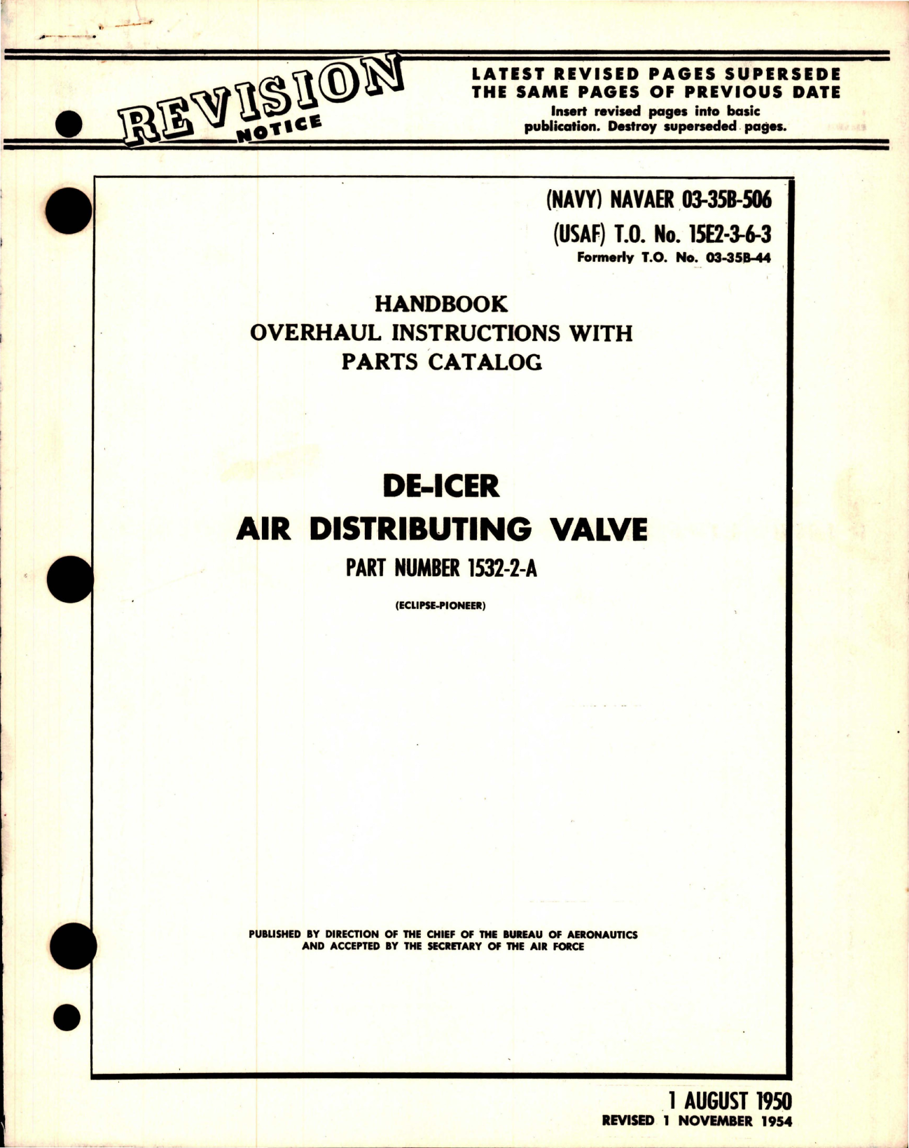 Sample page 1 from AirCorps Library document: Overhaul Instructions with Parts for De-Icer Air Distributing Valve - Part 1532-2-A 