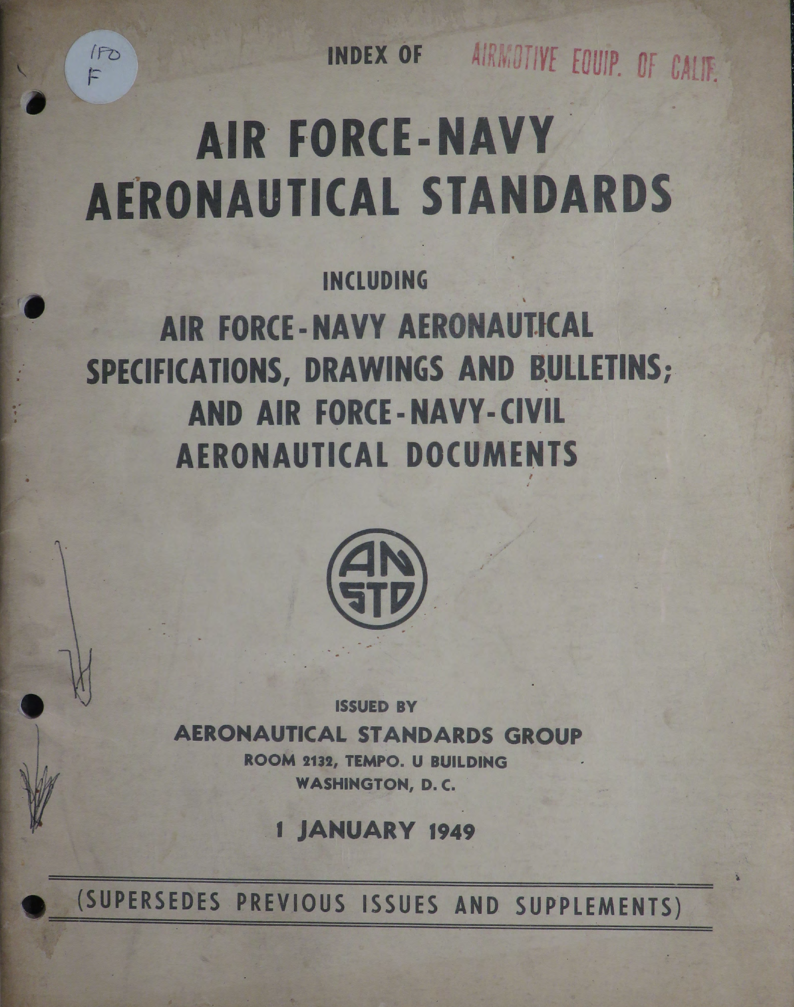 Sample page 1 from AirCorps Library document: Index of Air Force - Navy Aeronautical Standards