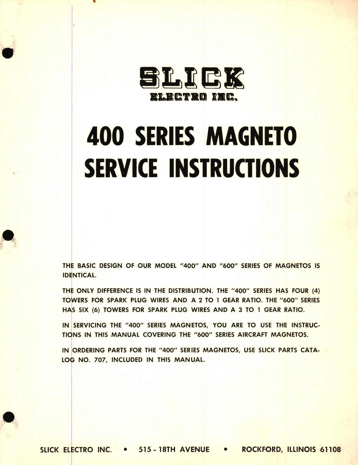 Sample page 1 from AirCorps Library document: 400 Series Magneto Service Instructions 