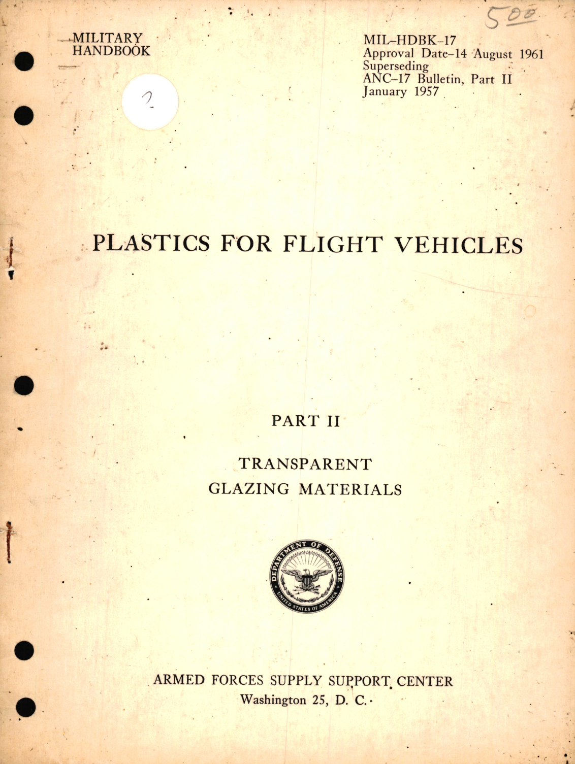 Sample page 1 from AirCorps Library document: Plastics for Flight Vehicles for Part II Transparent Glazing Materials