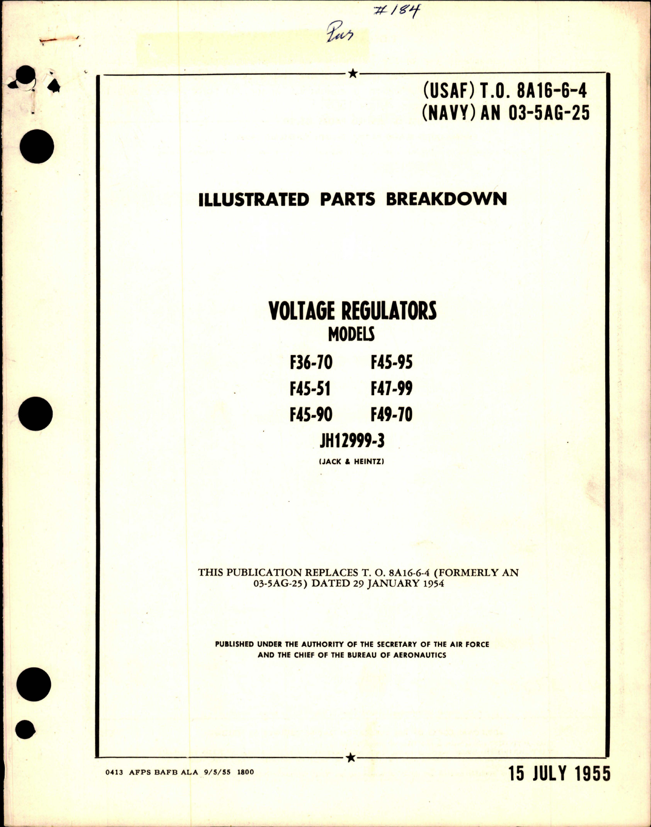 Sample page 1 from AirCorps Library document: Illustrated Parts Breakdown for Voltage Regulators 