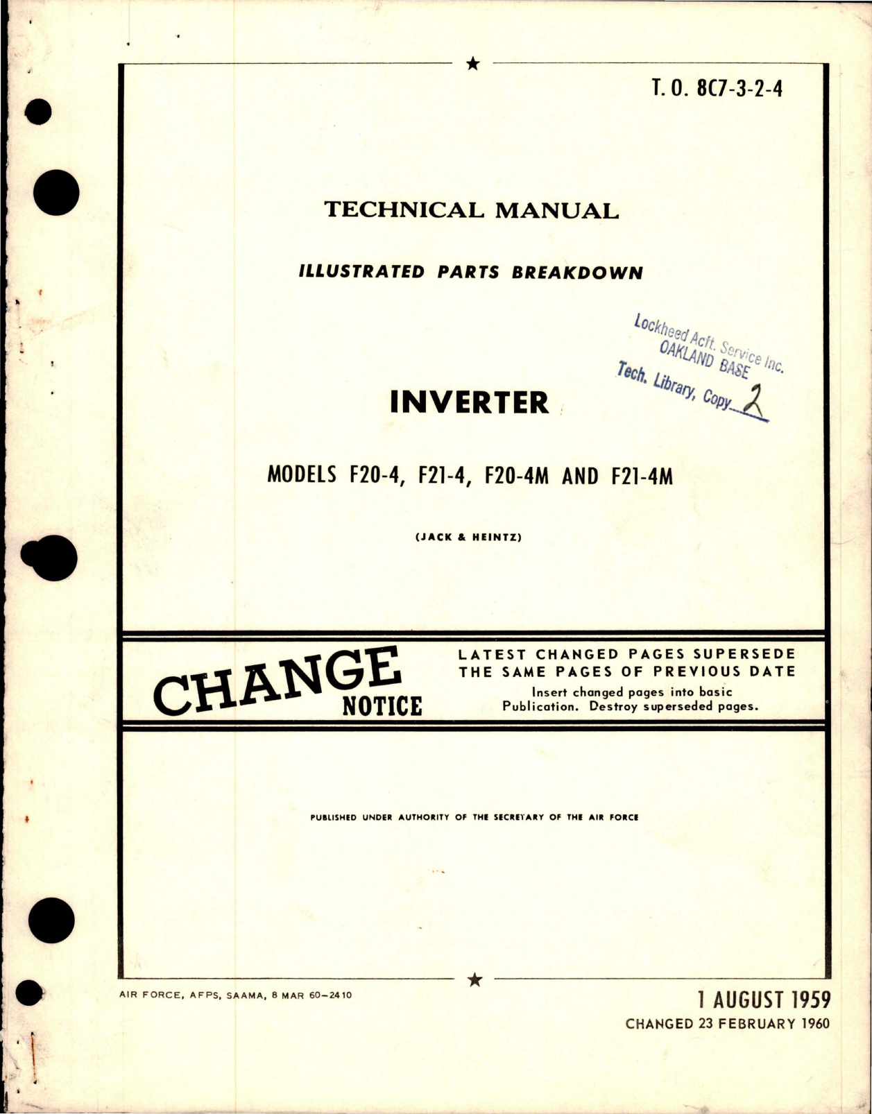 Sample page 1 from AirCorps Library document: Illustrated Parts Breakdown for Inverter Models F20-4, F21-4, F20-4M and F21-4M 