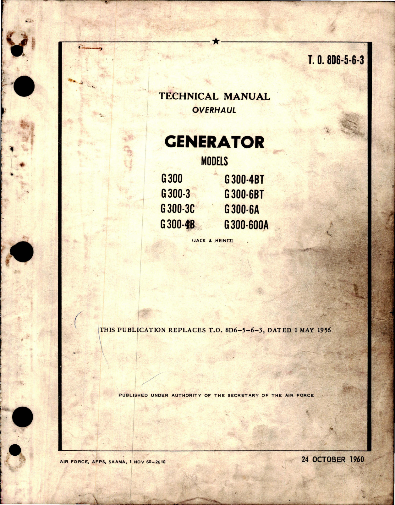 Sample page 1 from AirCorps Library document: Overhaul Manual for Generator - Model G300 Series 