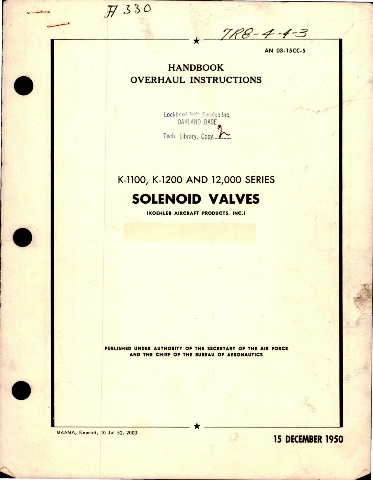 Sample page 1 from AirCorps Library document: Overhaul Instructions for Solenoid Valves - K1100, K1200 and 12,000 Series 