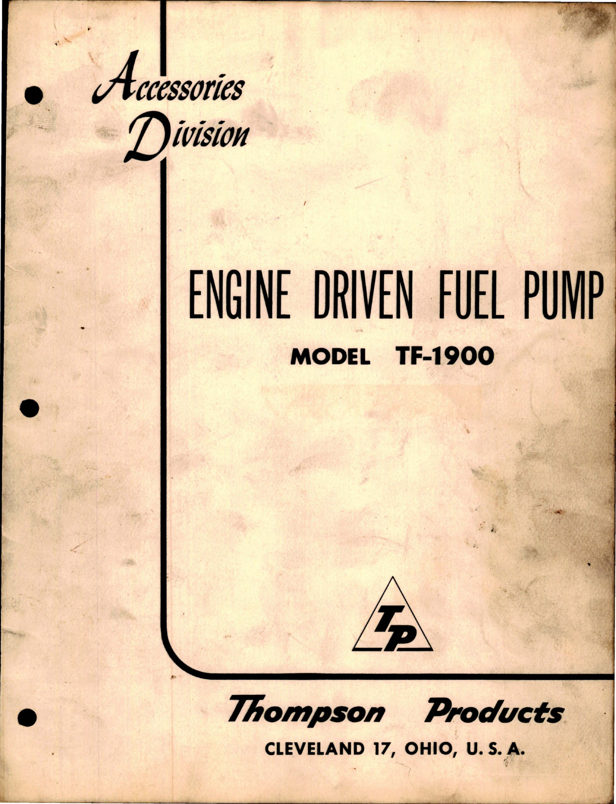 Sample page 1 from AirCorps Library document: Engine Driven Fuel Pump - Model TF-1900 