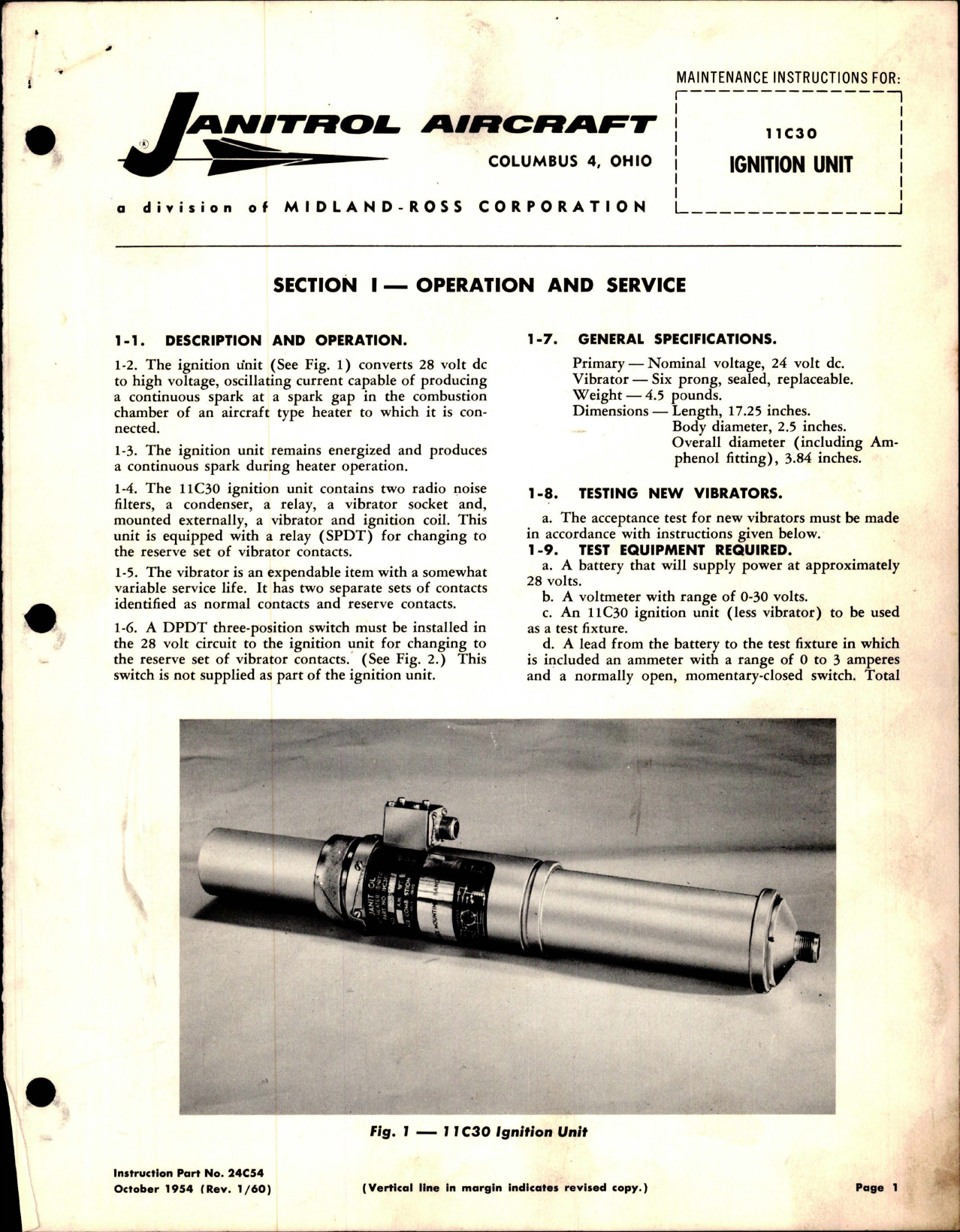 Sample page 1 from AirCorps Library document: Maintenance Instructions for Ignition Unit 11C30 