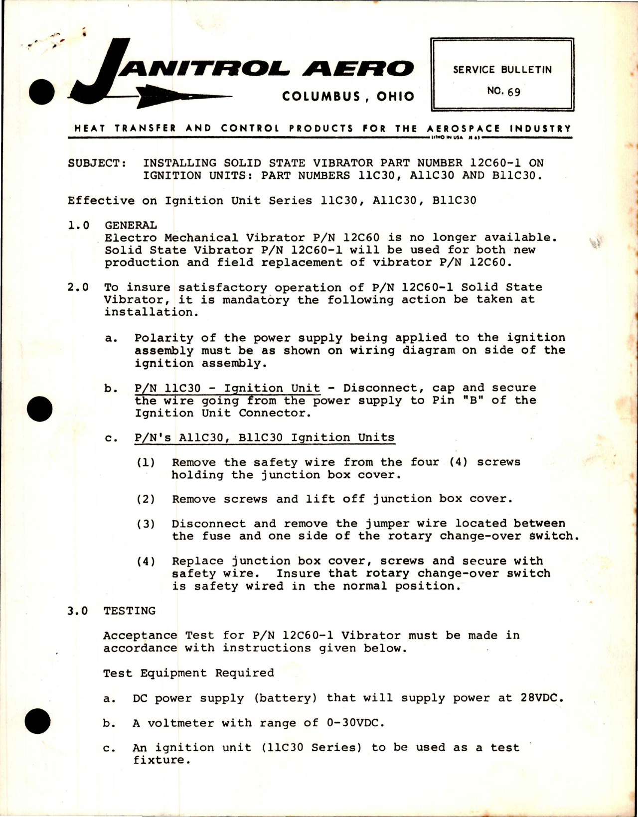 Sample page 1 from AirCorps Library document: Installing Solid State Vibrator - Part 12C60-1 on Ignition Units 