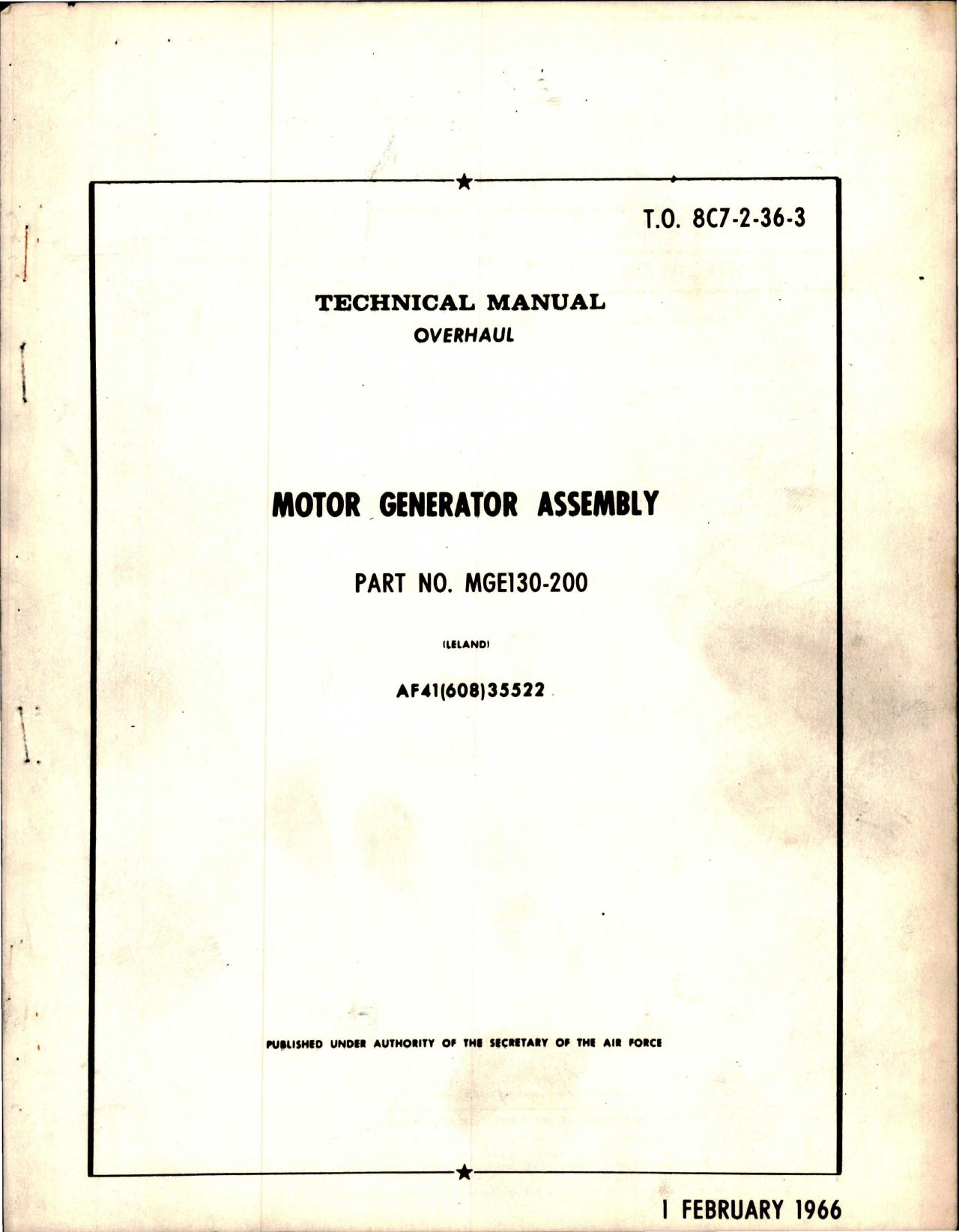 Sample page 1 from AirCorps Library document: Overhaul Manual for Motor Generator Assembly - Part MGE130-200 