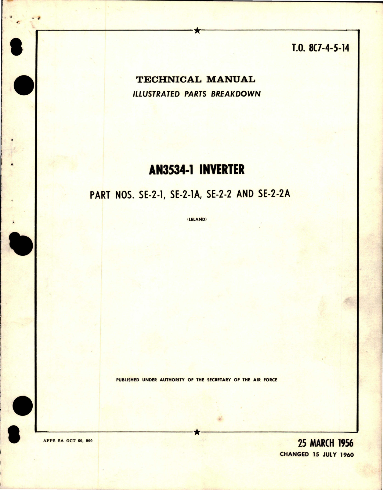 Sample page 1 from AirCorps Library document: Illustrated Parts Breakdown for AN 3534-1 Inverter - Part SE-2-1, SE-2-1A, SE-2-2, and SE-2-2A 