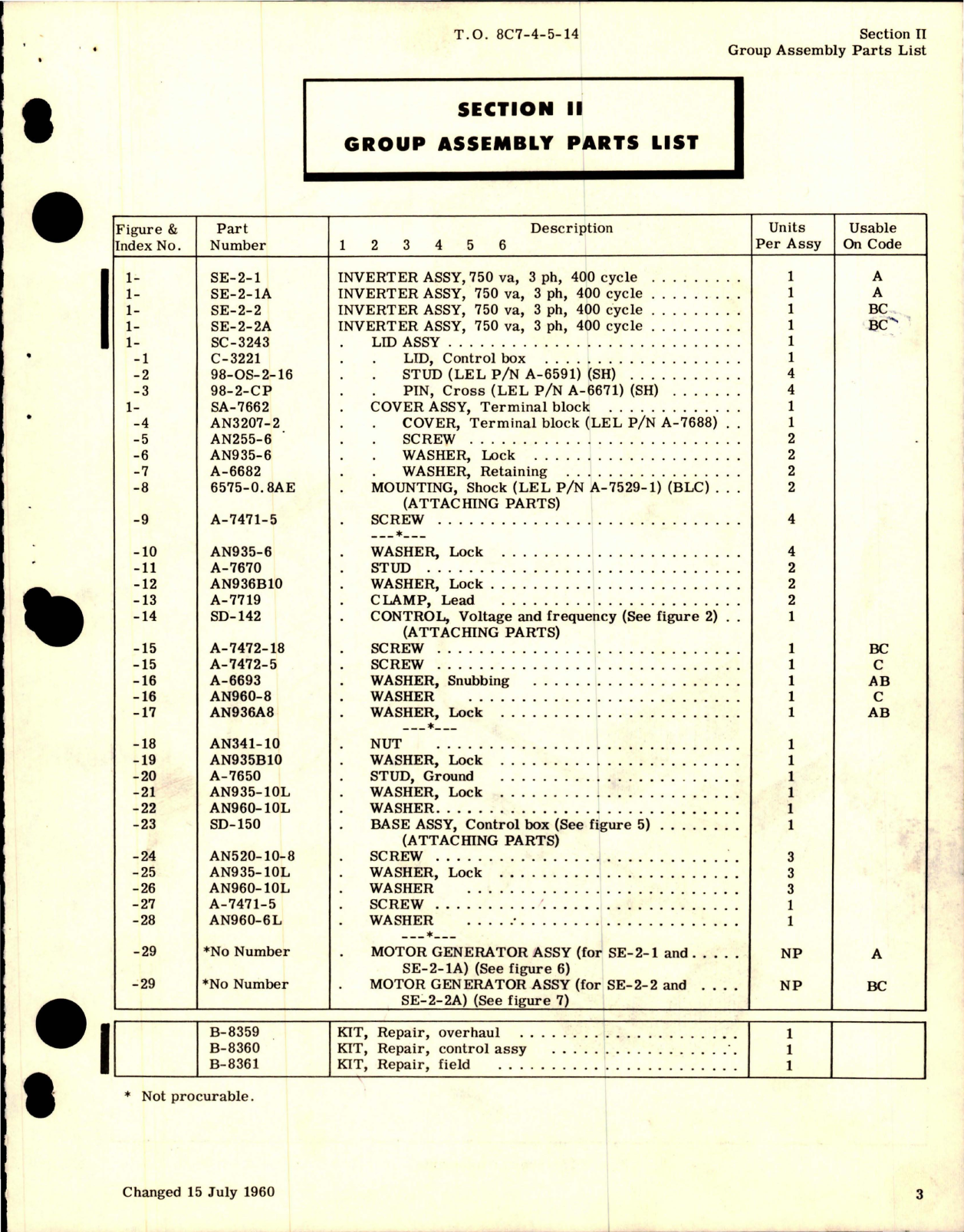 Sample page 7 from AirCorps Library document: Illustrated Parts Breakdown for AN 3534-1 Inverter - Part SE-2-1, SE-2-1A, SE-2-2, and SE-2-2A 