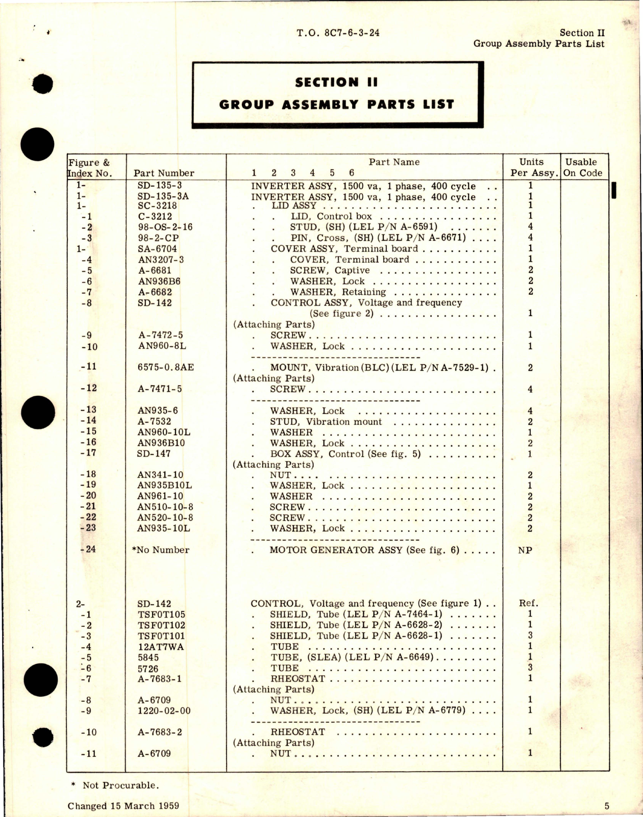 Sample page 7 from AirCorps Library document: Illustrated Parts Breakdown for AN 3515-1 Inverter - Parts SD-135-3 and SD-135-3A 