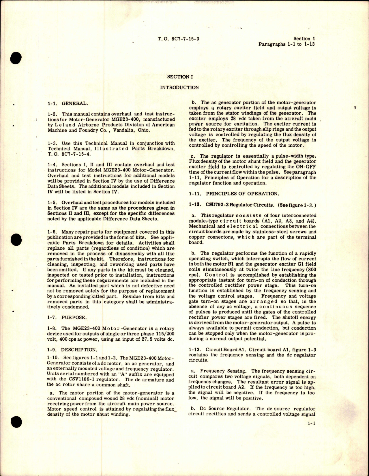 Sample page 5 from AirCorps Library document: Overhaul Manual for Motor Generator Assembly - Part MGE23-400 - FSN 6125-020-3217