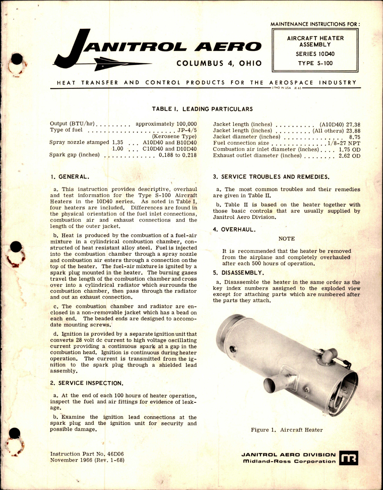 Sample page 1 from AirCorps Library document: Maintenance Instructions for Aircraft Heater Assembly - Series 10D40, Type S-100 