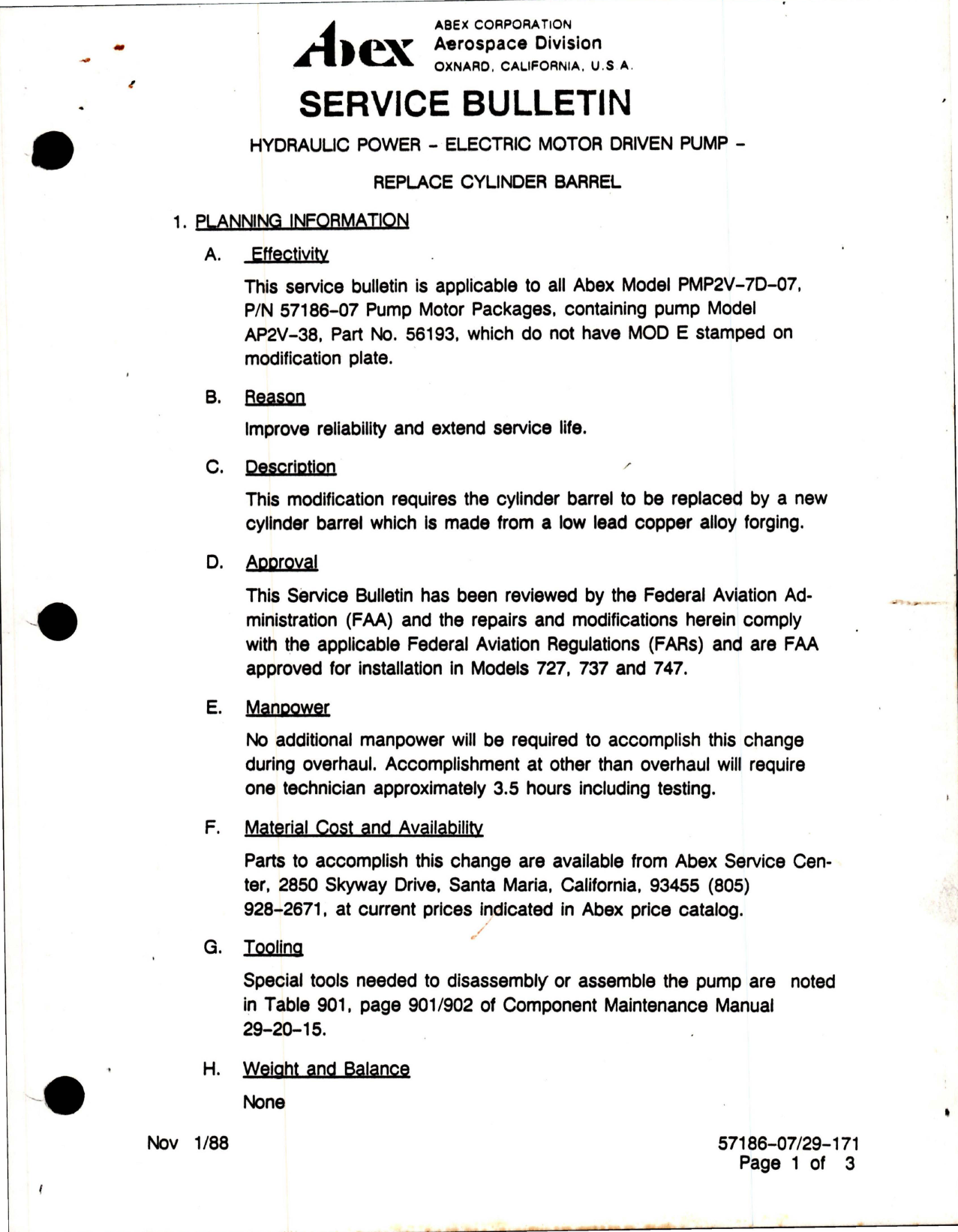 Sample page 1 from AirCorps Library document: Abex Hydraulic Power Electric Motor Driven Pump - Replace Cylinder Barrel